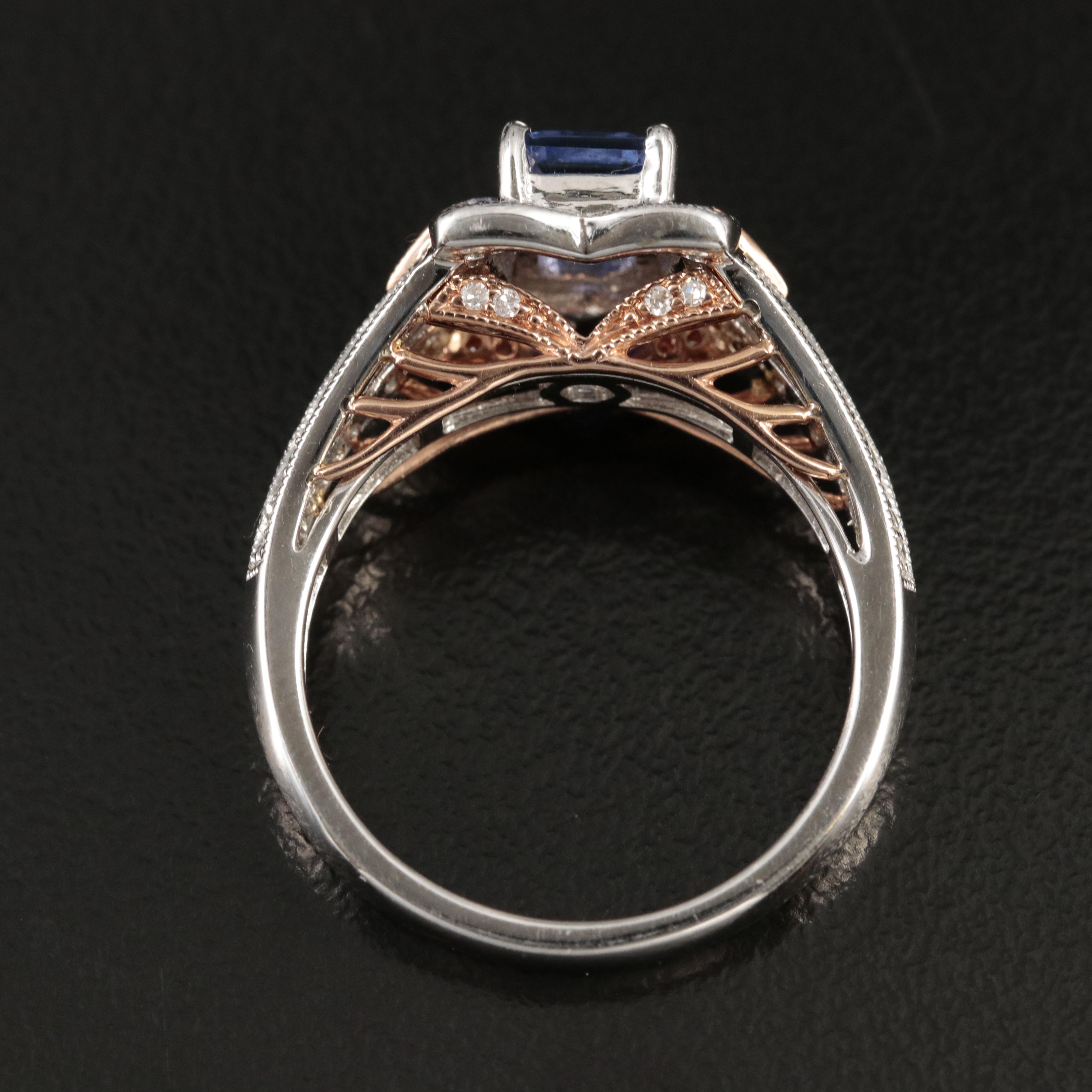 14K Tanzanite and Diamond Ring with Rose Gold Accents