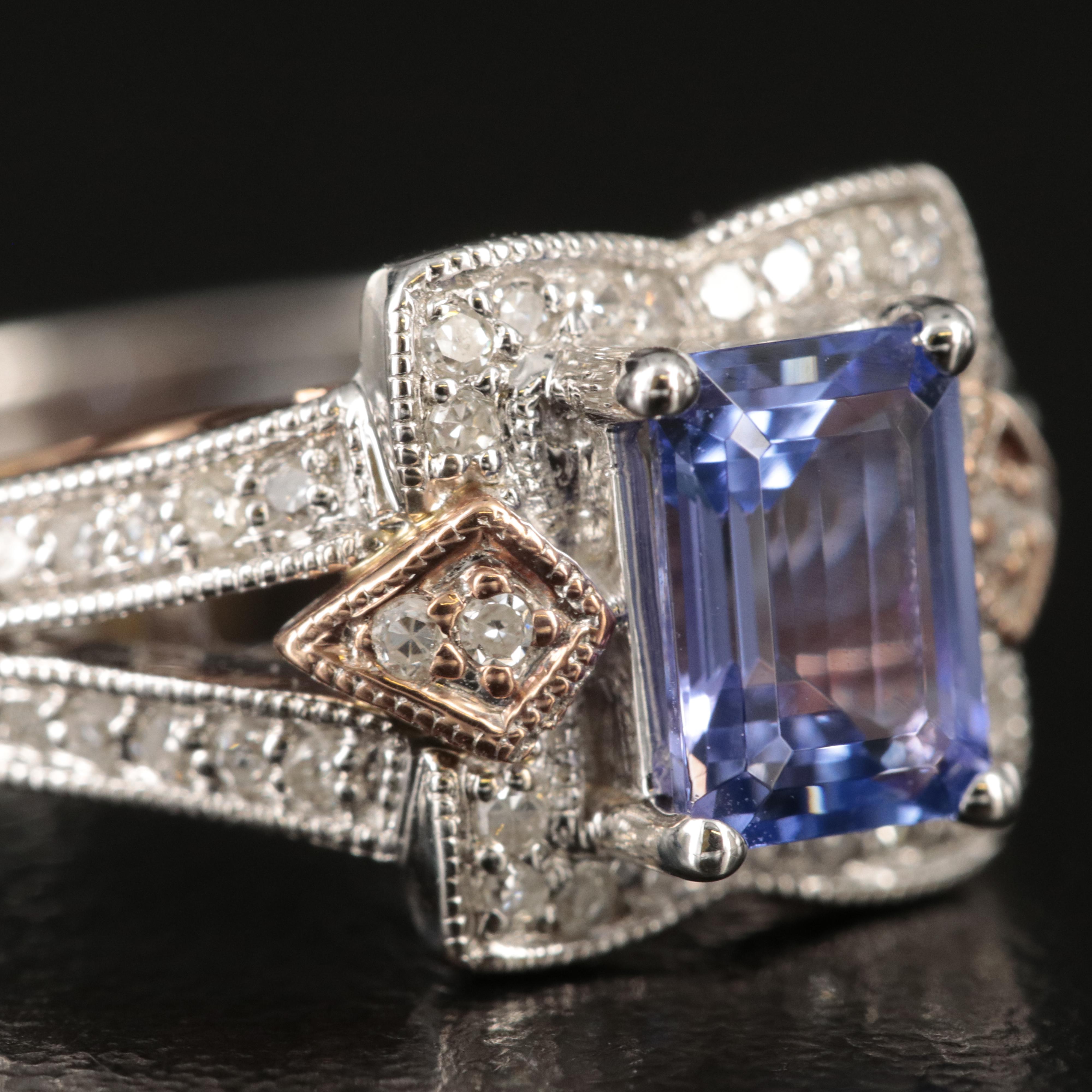14K Tanzanite and Diamond Ring with Rose Gold Accents