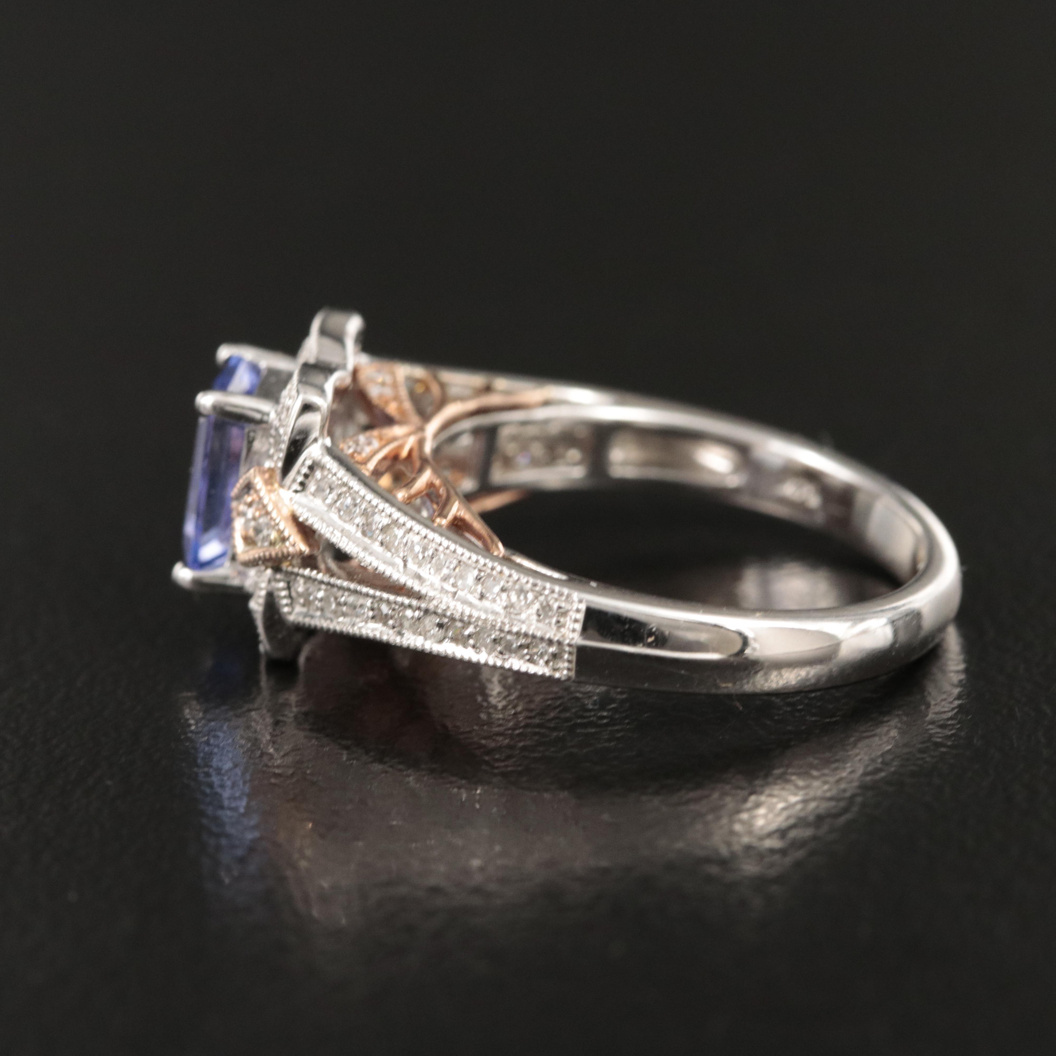 14K Tanzanite and Diamond Ring with Rose Gold Accents