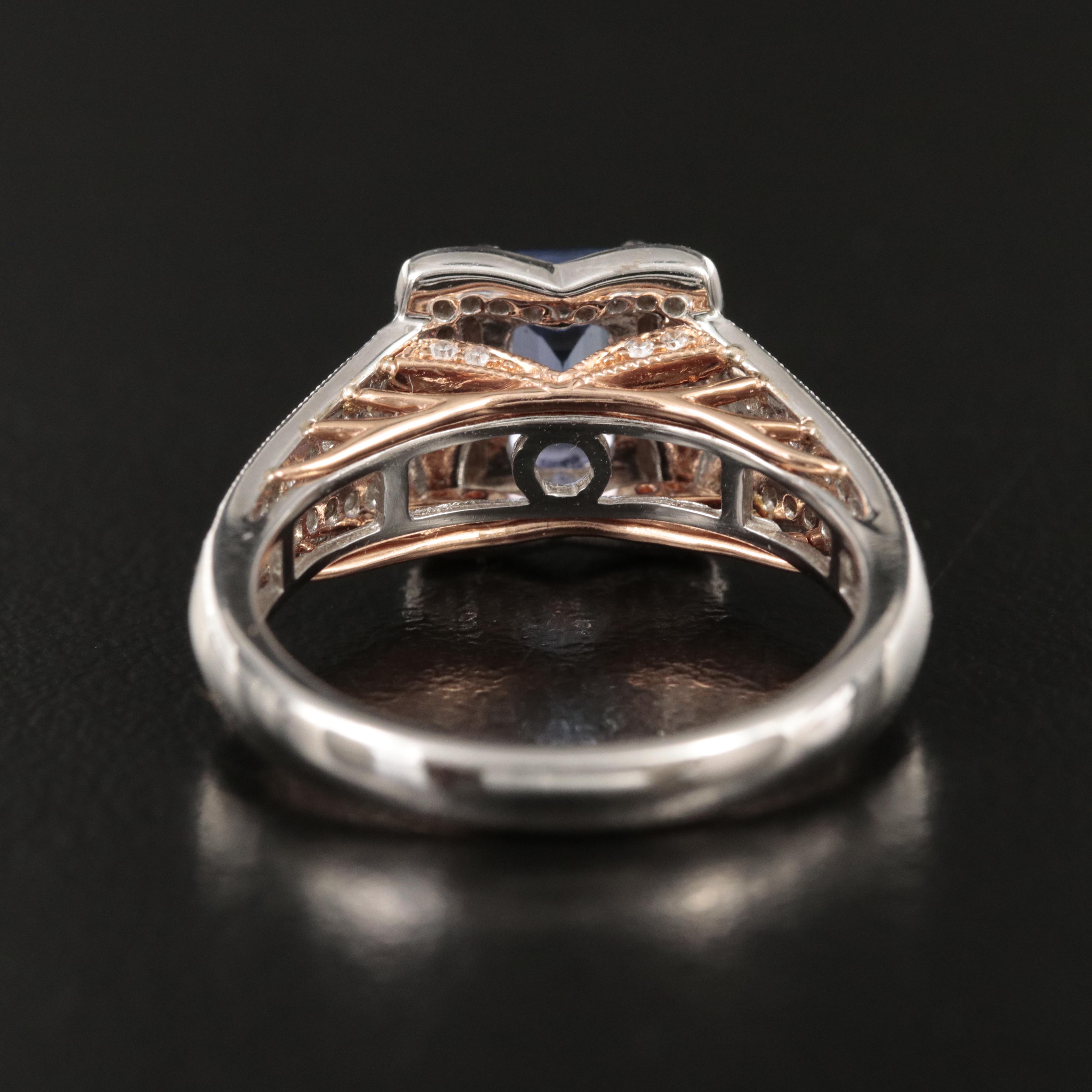 14K Tanzanite and Diamond Ring with Rose Gold Accents