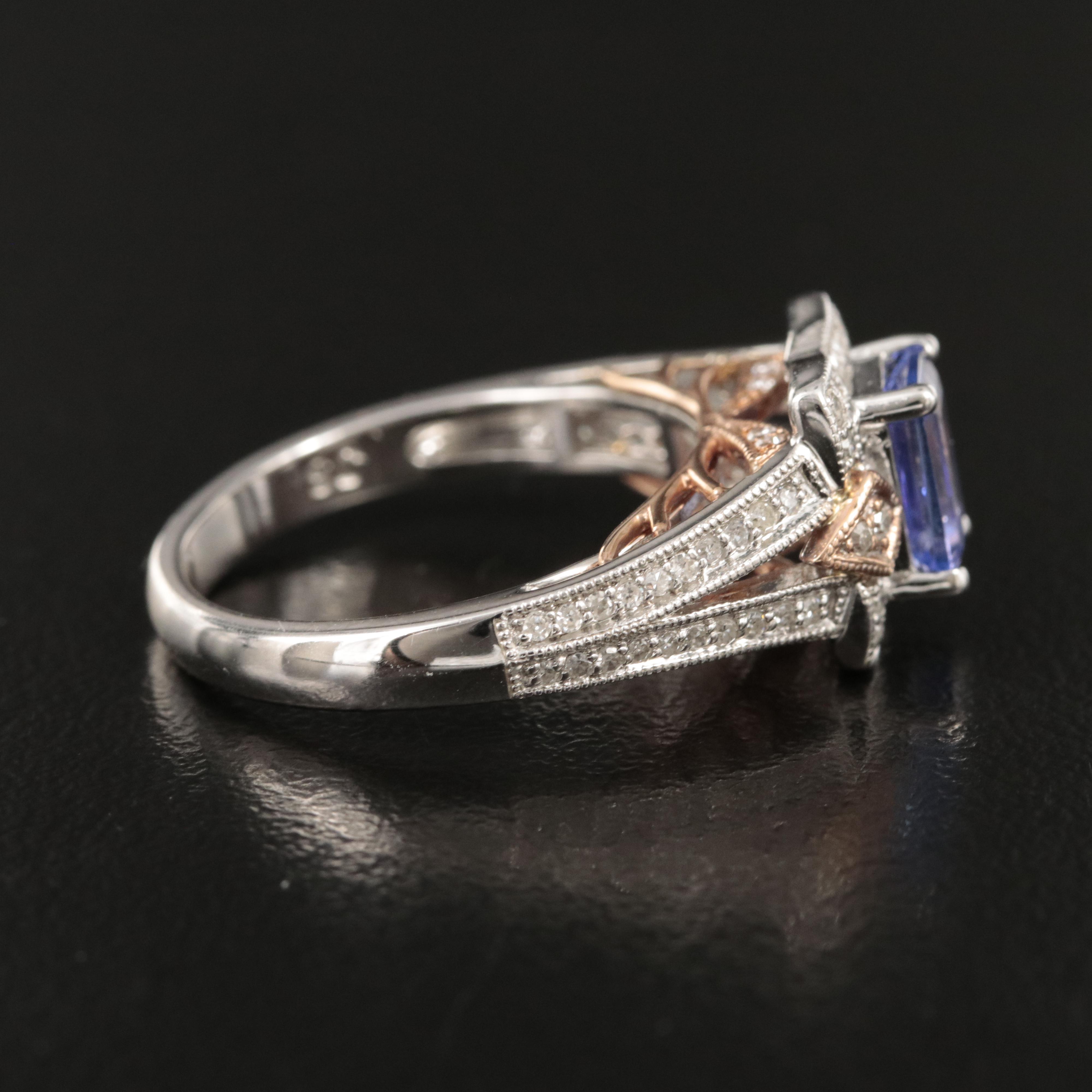 14K Tanzanite and Diamond Ring with Rose Gold Accents