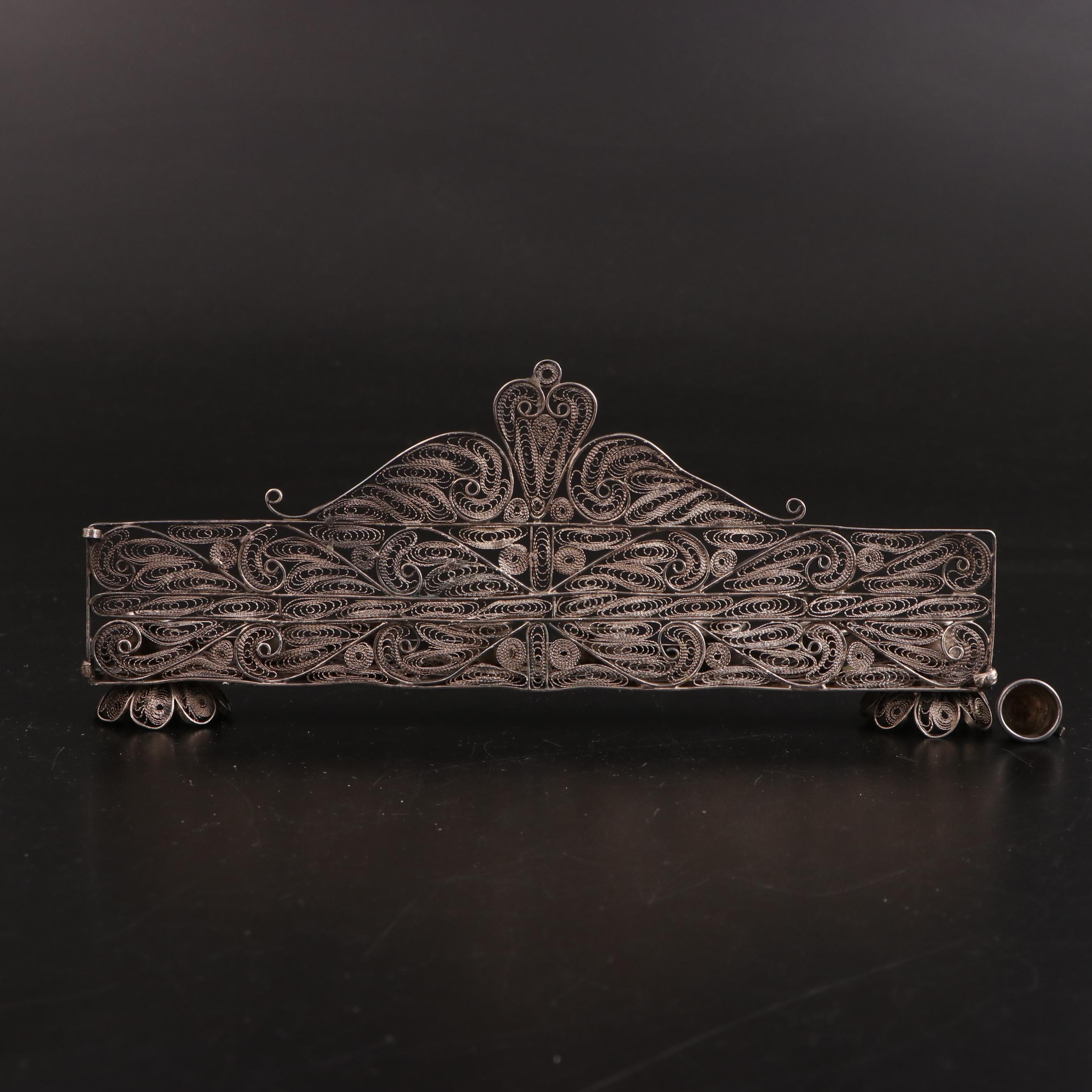 Sterling Silver Menorah with Hanukkah Menorah, Spice Box and Other Judaica