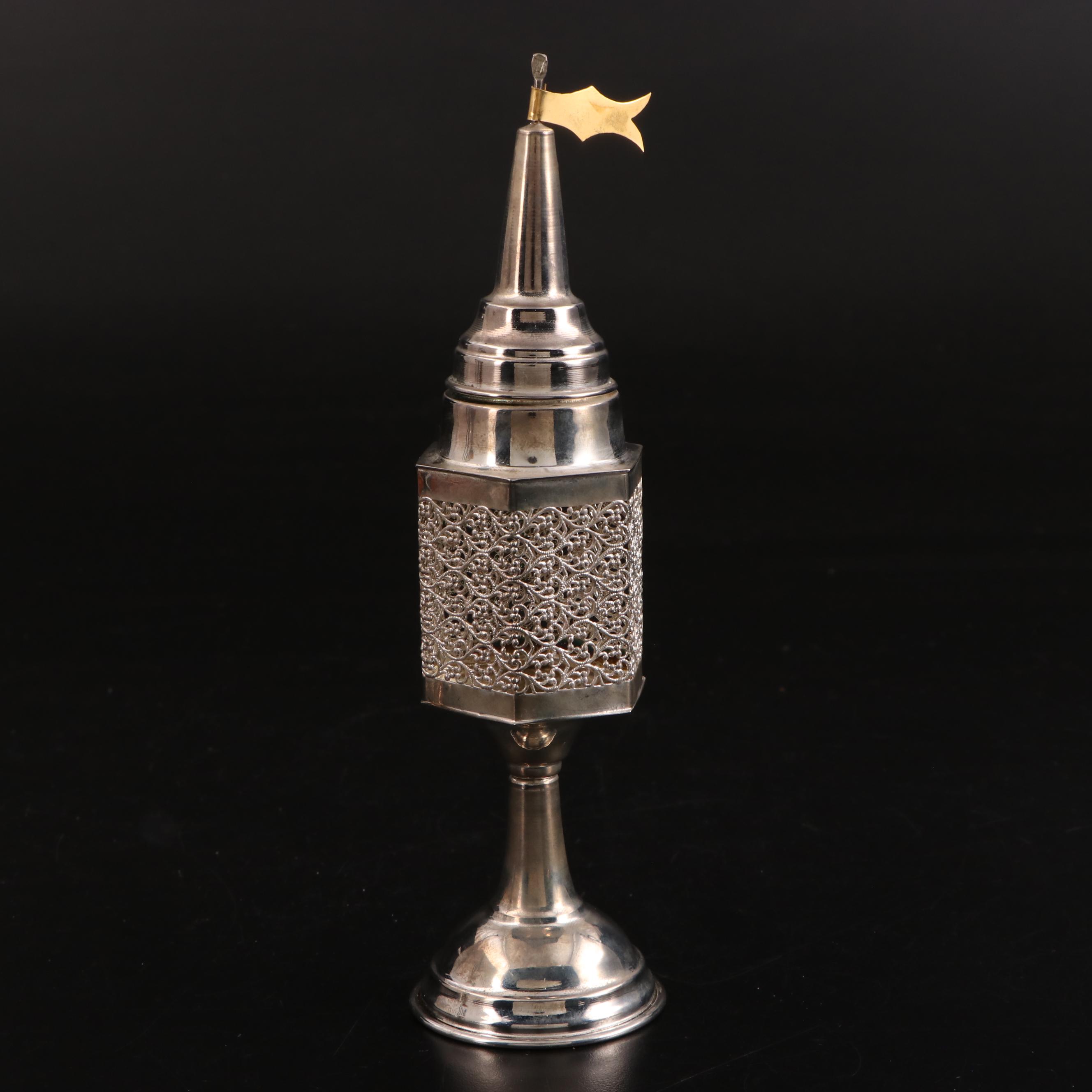 Sterling Silver Menorah with Hanukkah Menorah, Spice Box and Other Judaica
