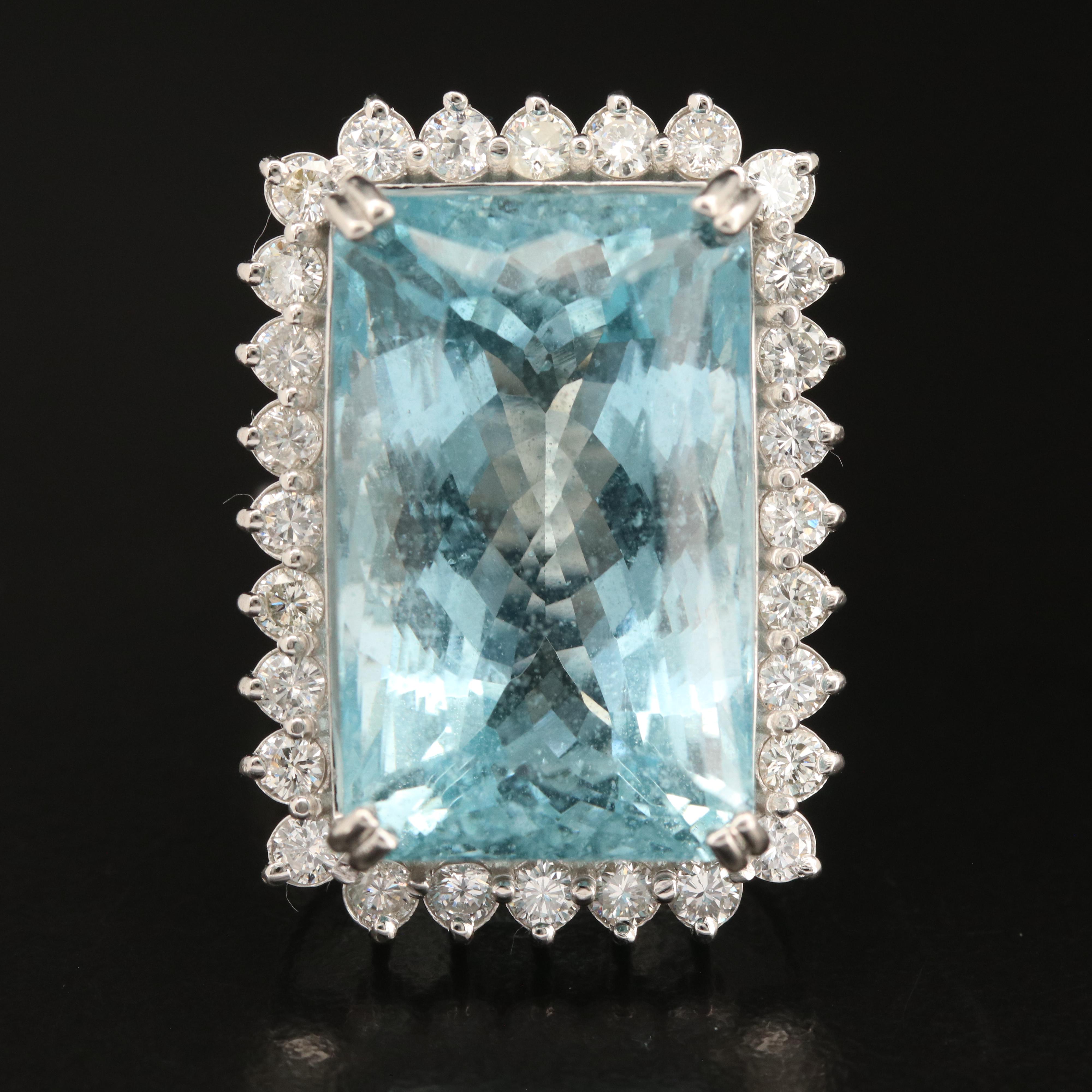 Platinum 26.30 CT Aquamarine and 1.54 CTW Diamond Ring