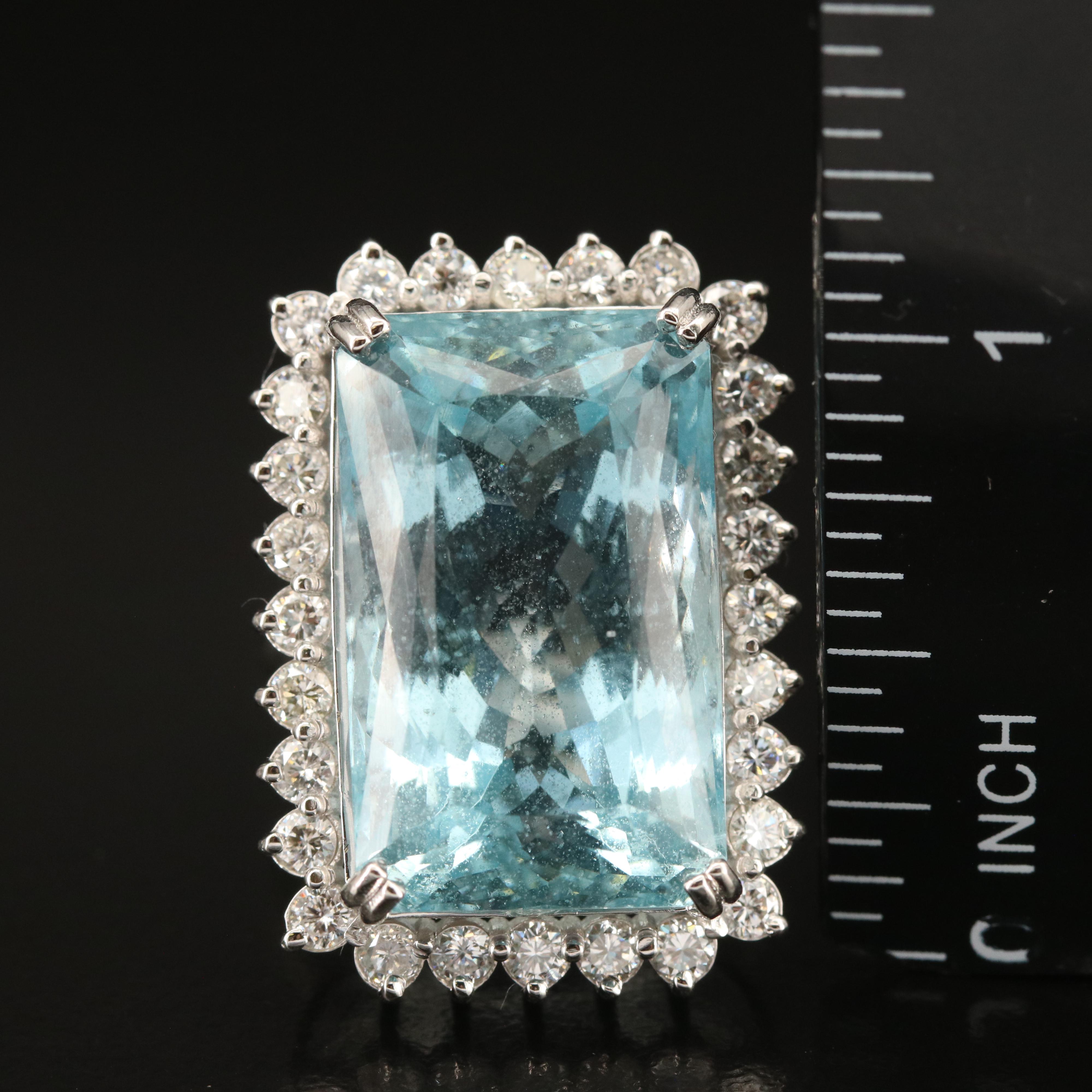 Platinum 26.30 CT Aquamarine and 1.54 CTW Diamond Ring