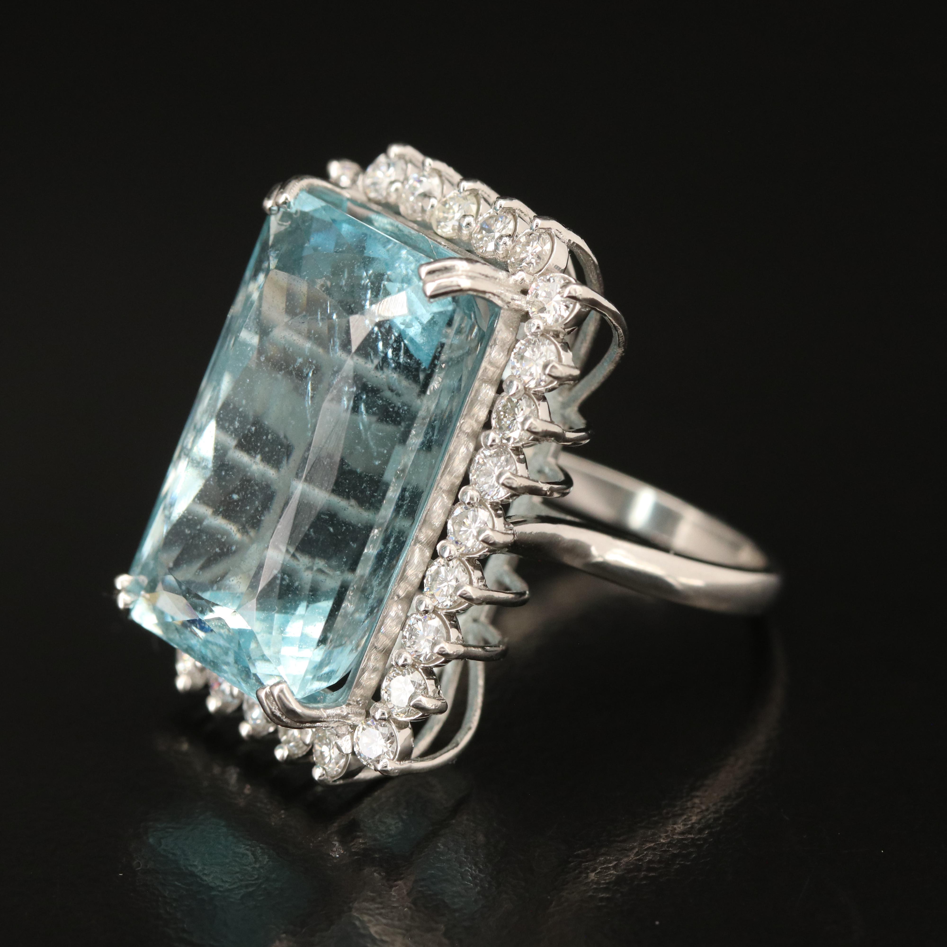 Platinum 26.30 CT Aquamarine and 1.54 CTW Diamond Ring