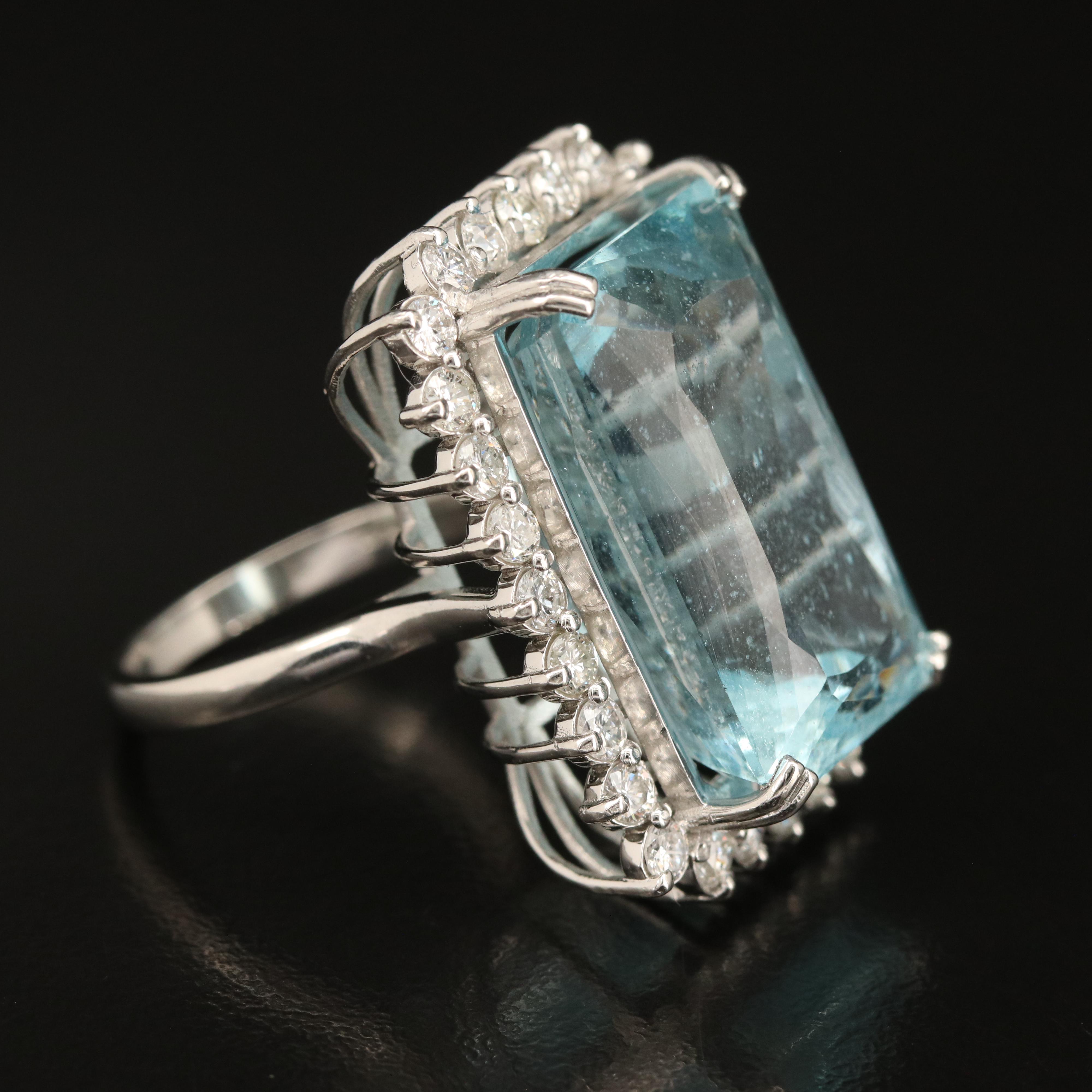 Platinum 26.30 CT Aquamarine and 1.54 CTW Diamond Ring