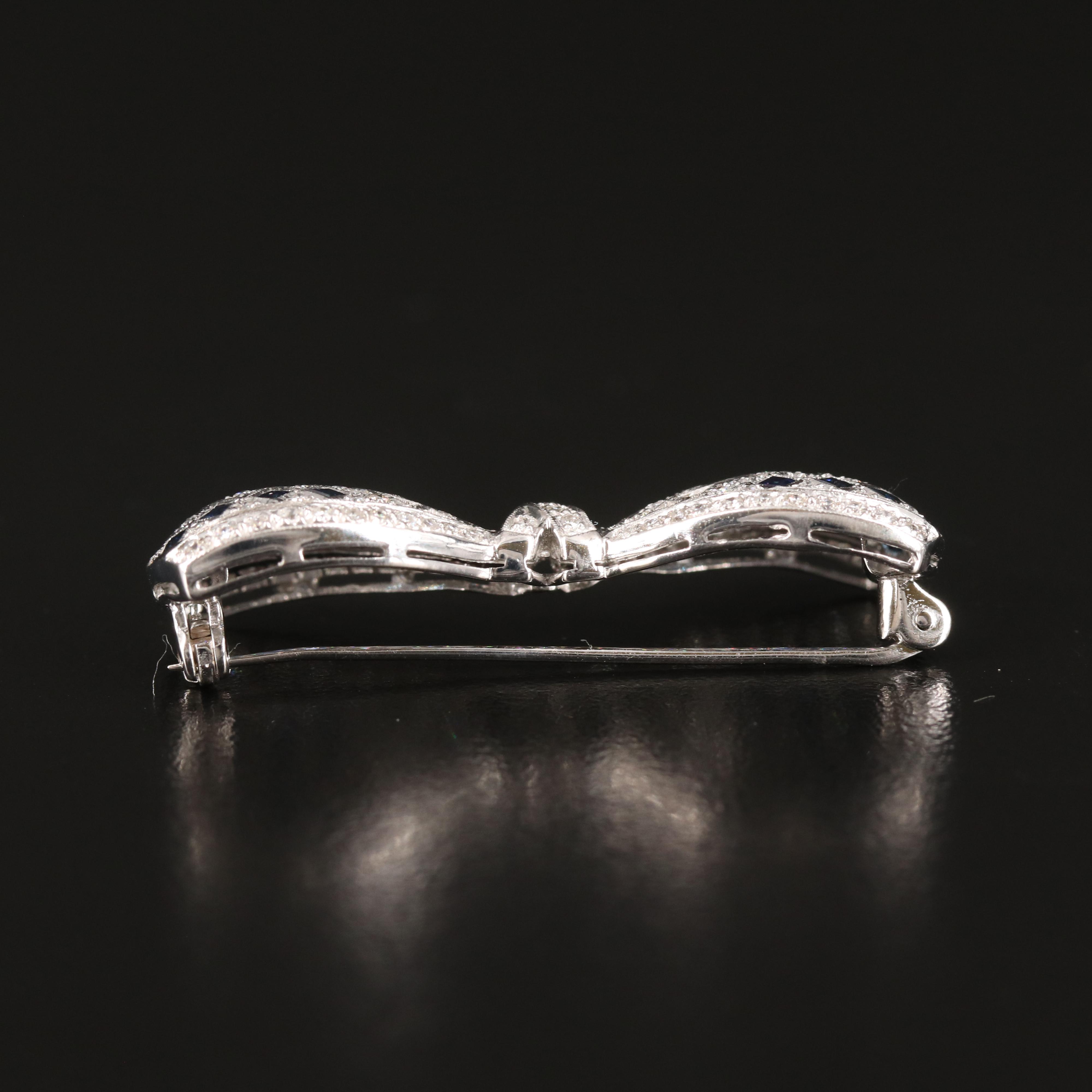 Vintage 18K Diamond and Sapphire Openwork Bow Brooch