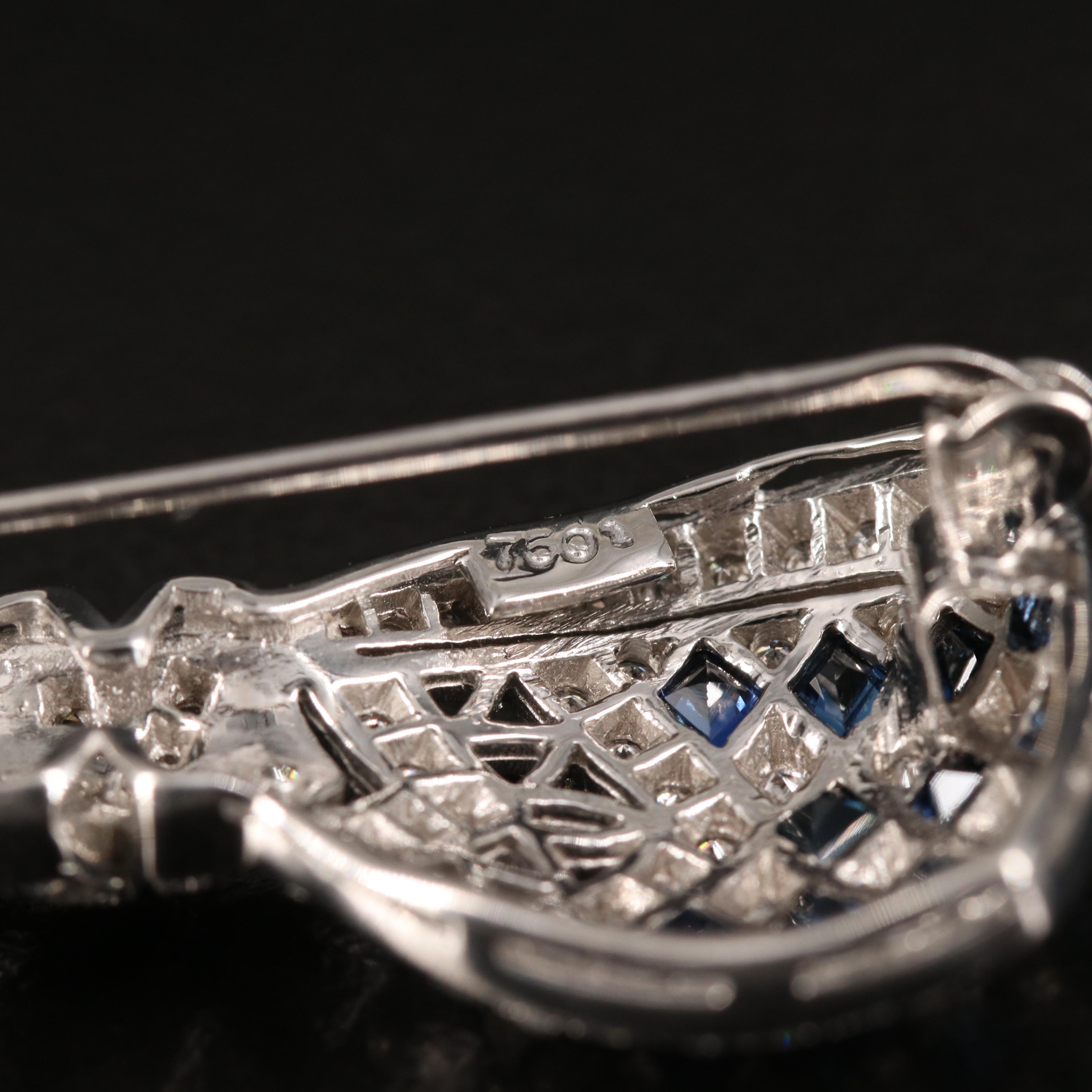 Vintage 18K Diamond and Sapphire Openwork Bow Brooch