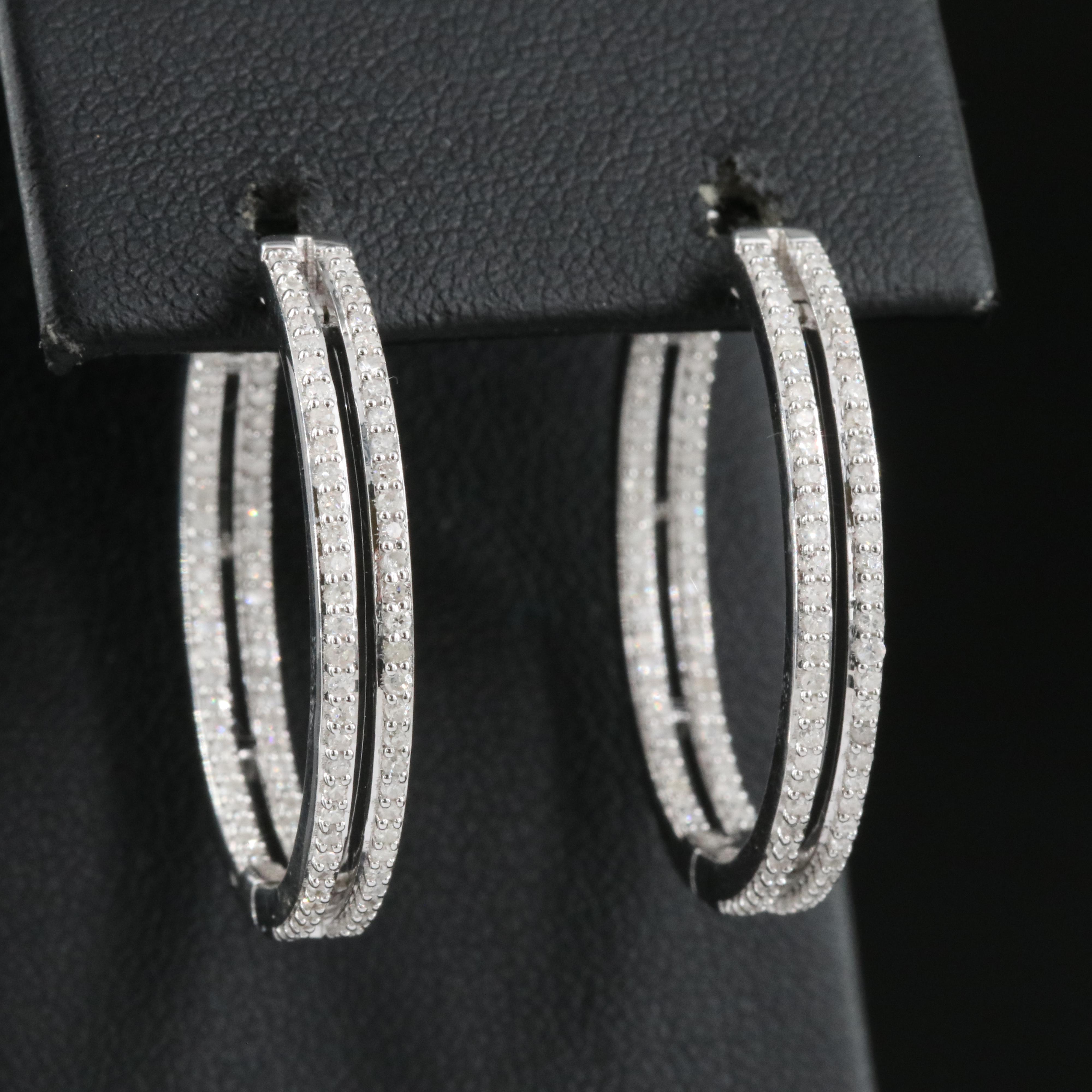 Sterling 1.02 CTW Diamond Double Inside-Out Hoop Earrings