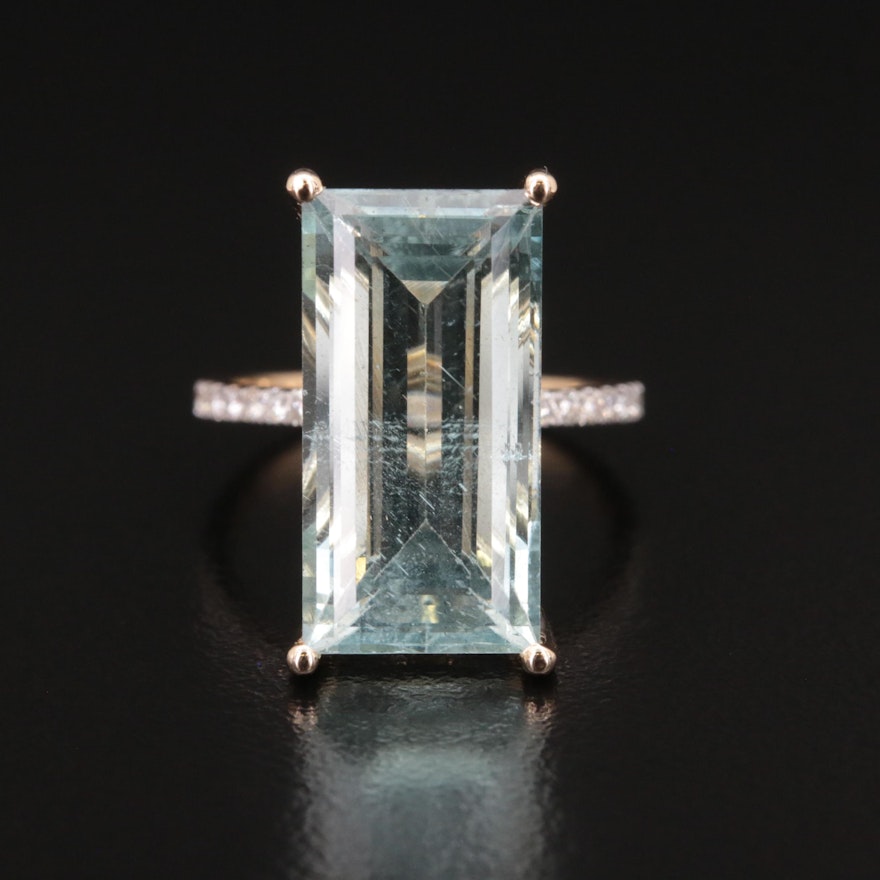 14K 11.03 CT Aquamarine and Diamond Ring