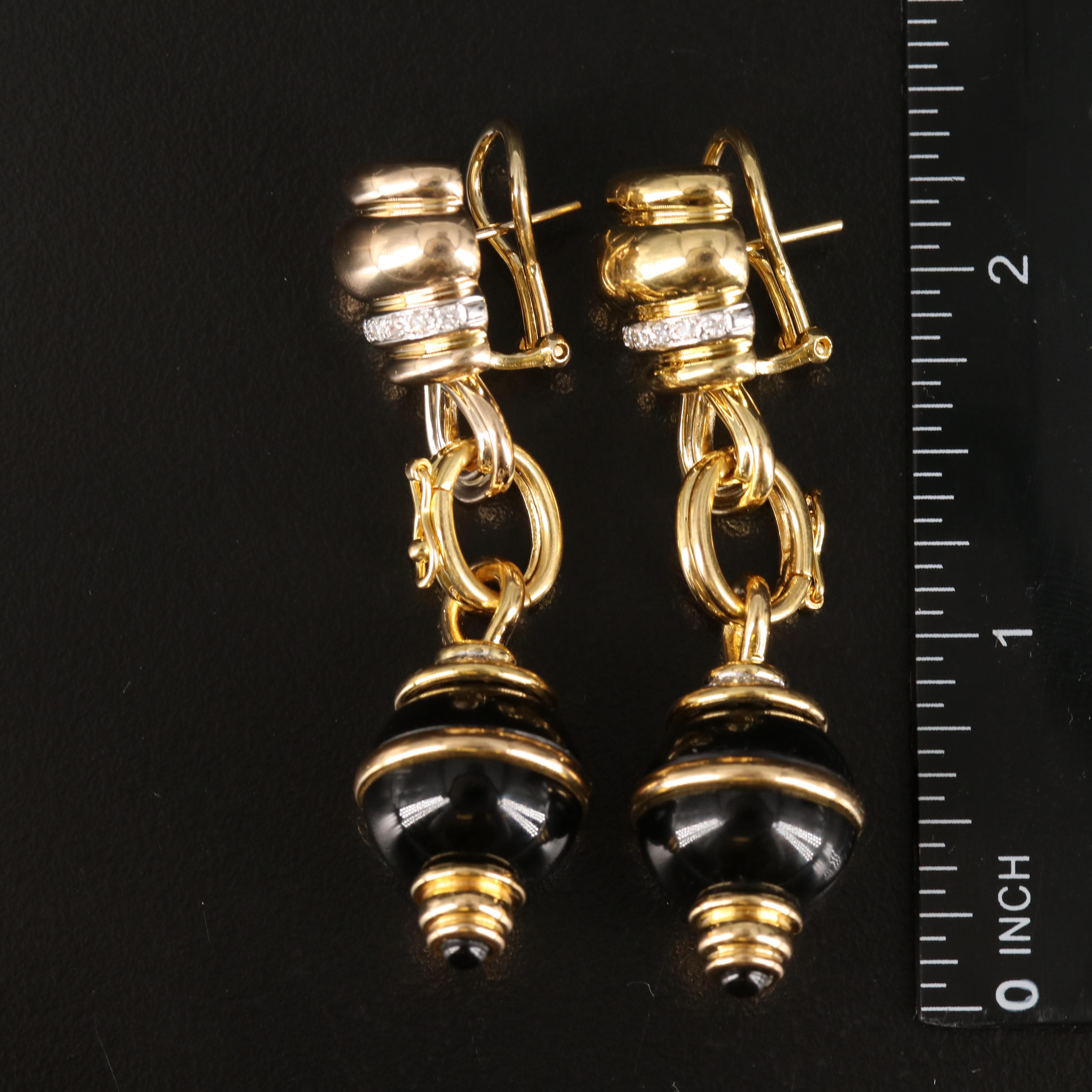 18K 0.90 CTW Diamond Earrings with Changeable Black Onyx and Lapis Lazuli Drops