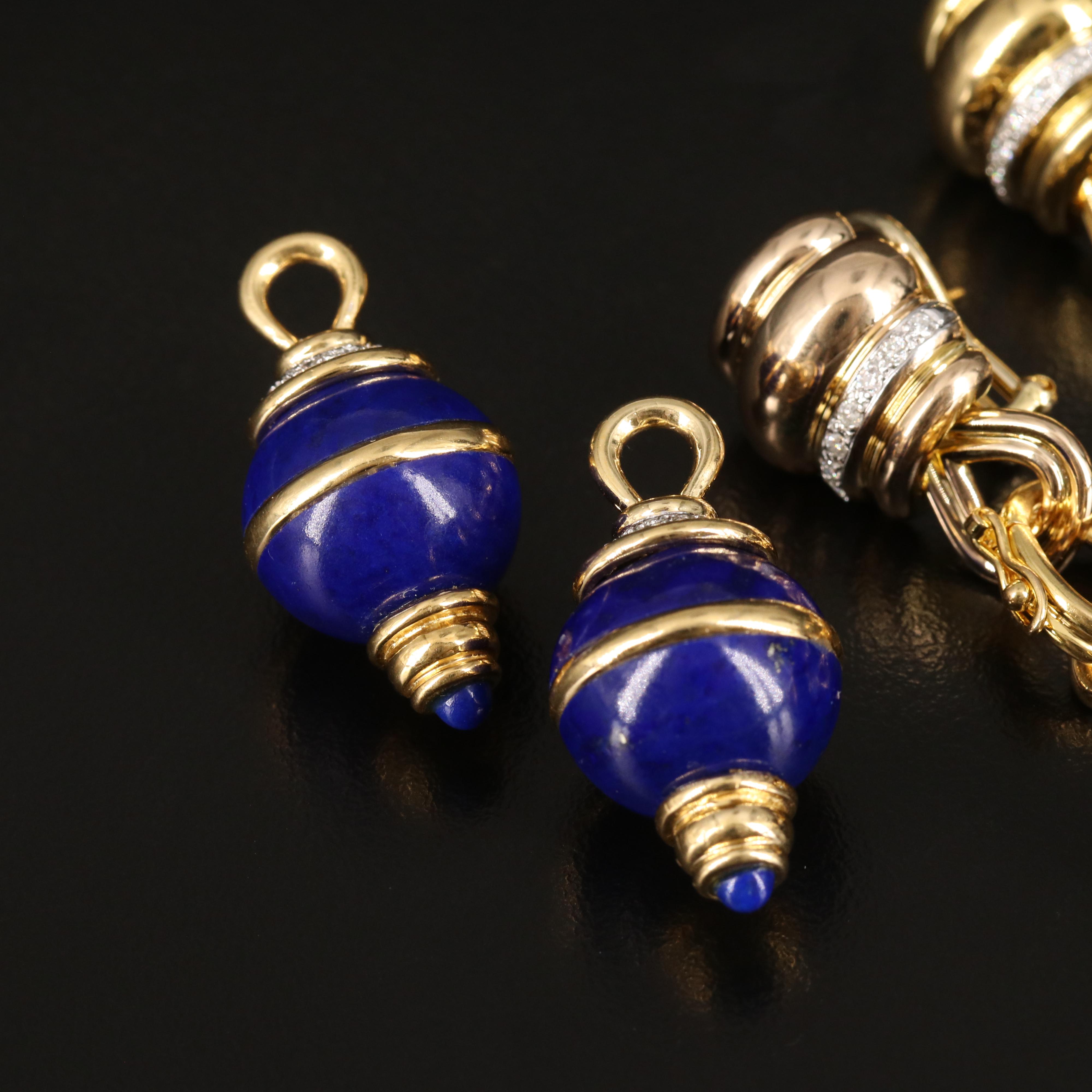 18K 0.90 CTW Diamond Earrings with Changeable Black Onyx and Lapis Lazuli Drops