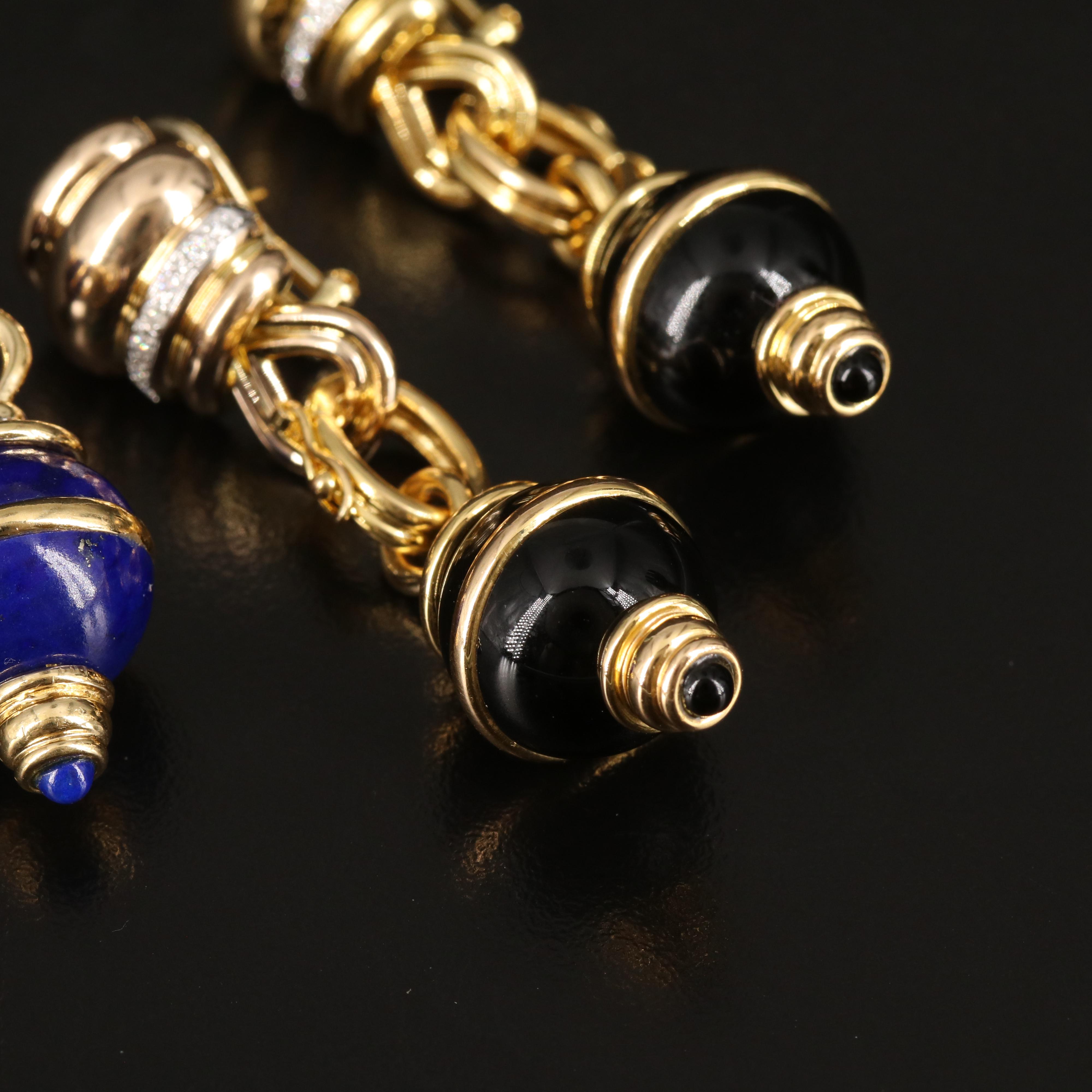 18K 0.90 CTW Diamond Earrings with Changeable Black Onyx and Lapis Lazuli Drops