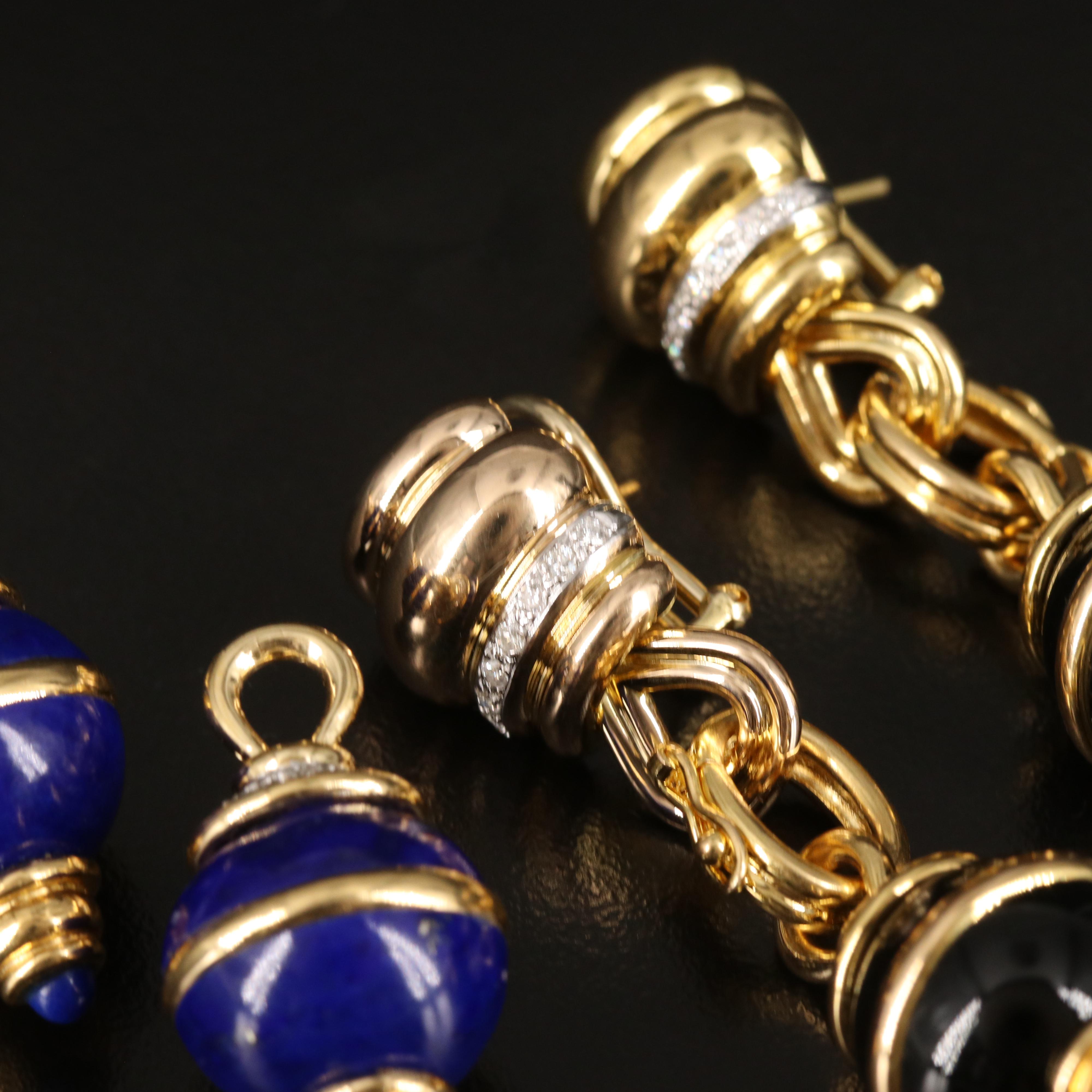 18K 0.90 CTW Diamond Earrings with Changeable Black Onyx and Lapis Lazuli Drops