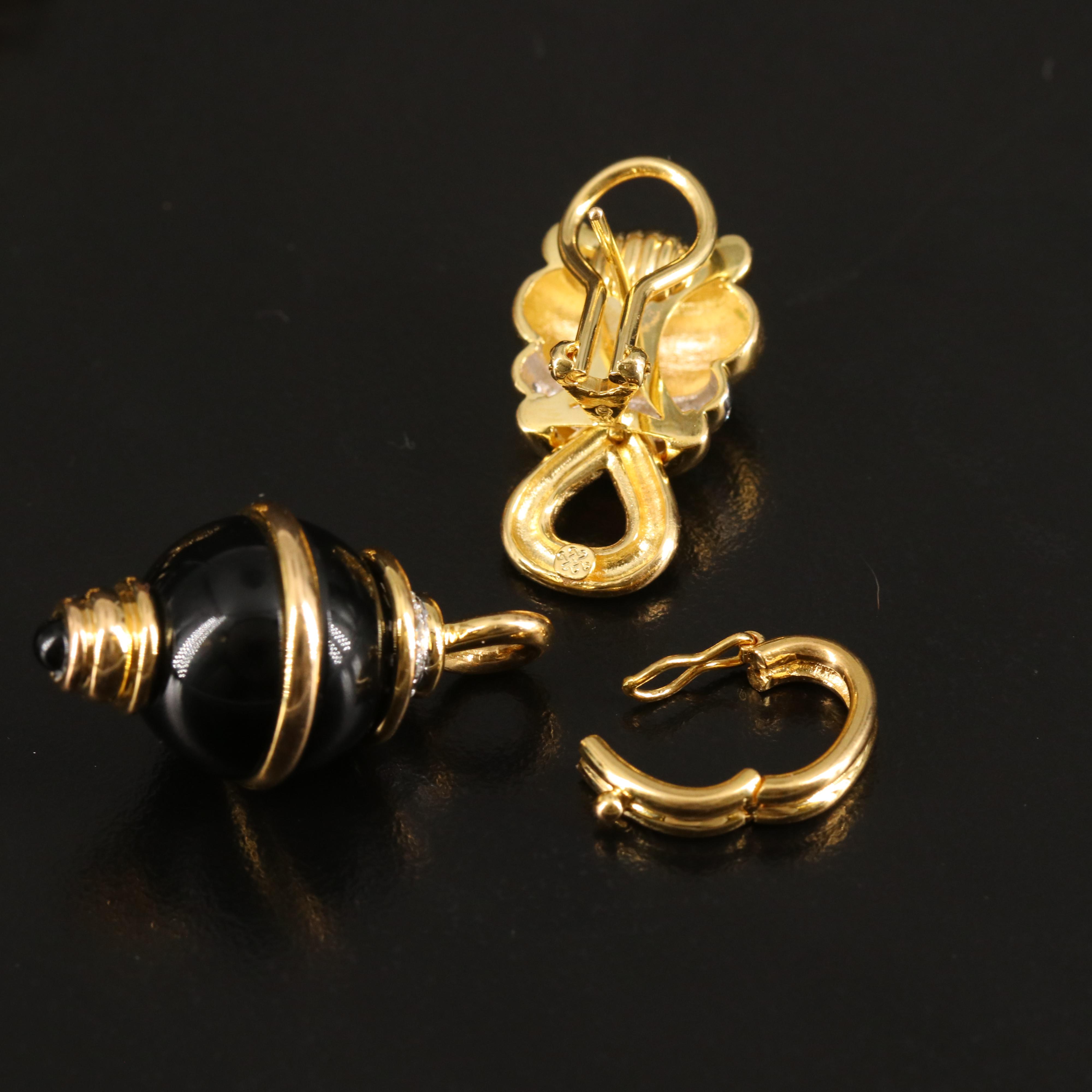 18K 0.90 CTW Diamond Earrings with Changeable Black Onyx and Lapis Lazuli Drops