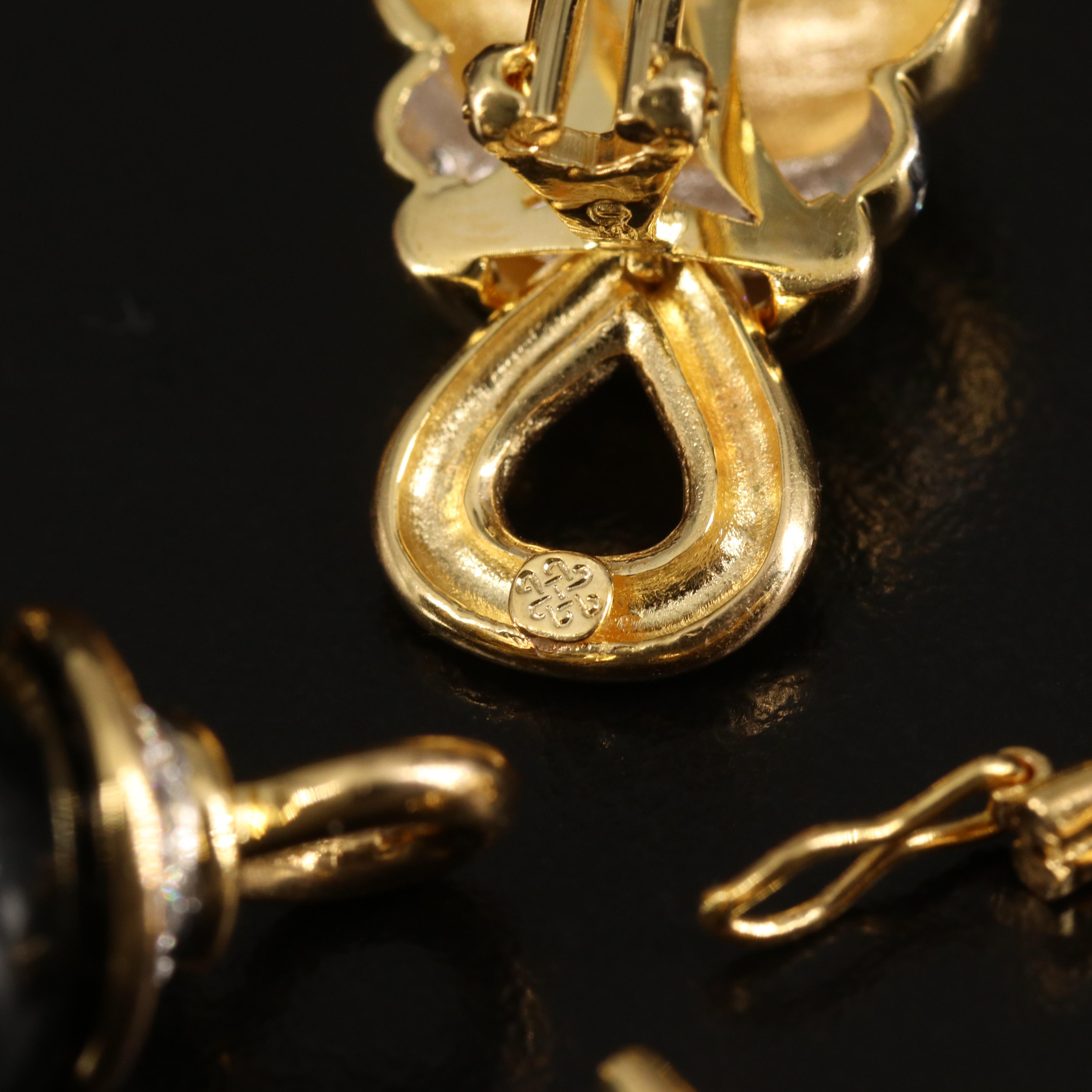 18K 0.90 CTW Diamond Earrings with Changeable Black Onyx and Lapis Lazuli Drops