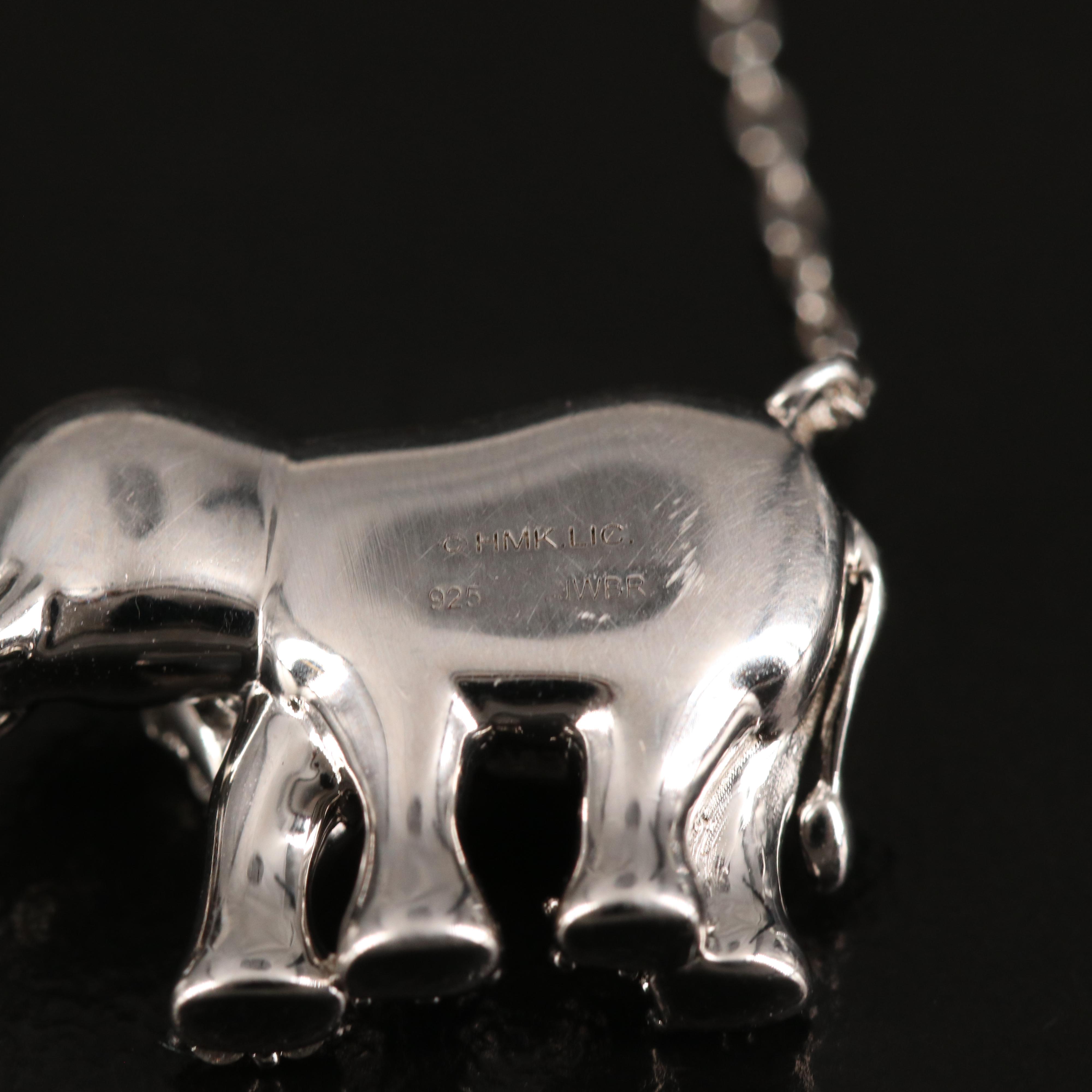 Diamond Elephant Necklace in Sterling