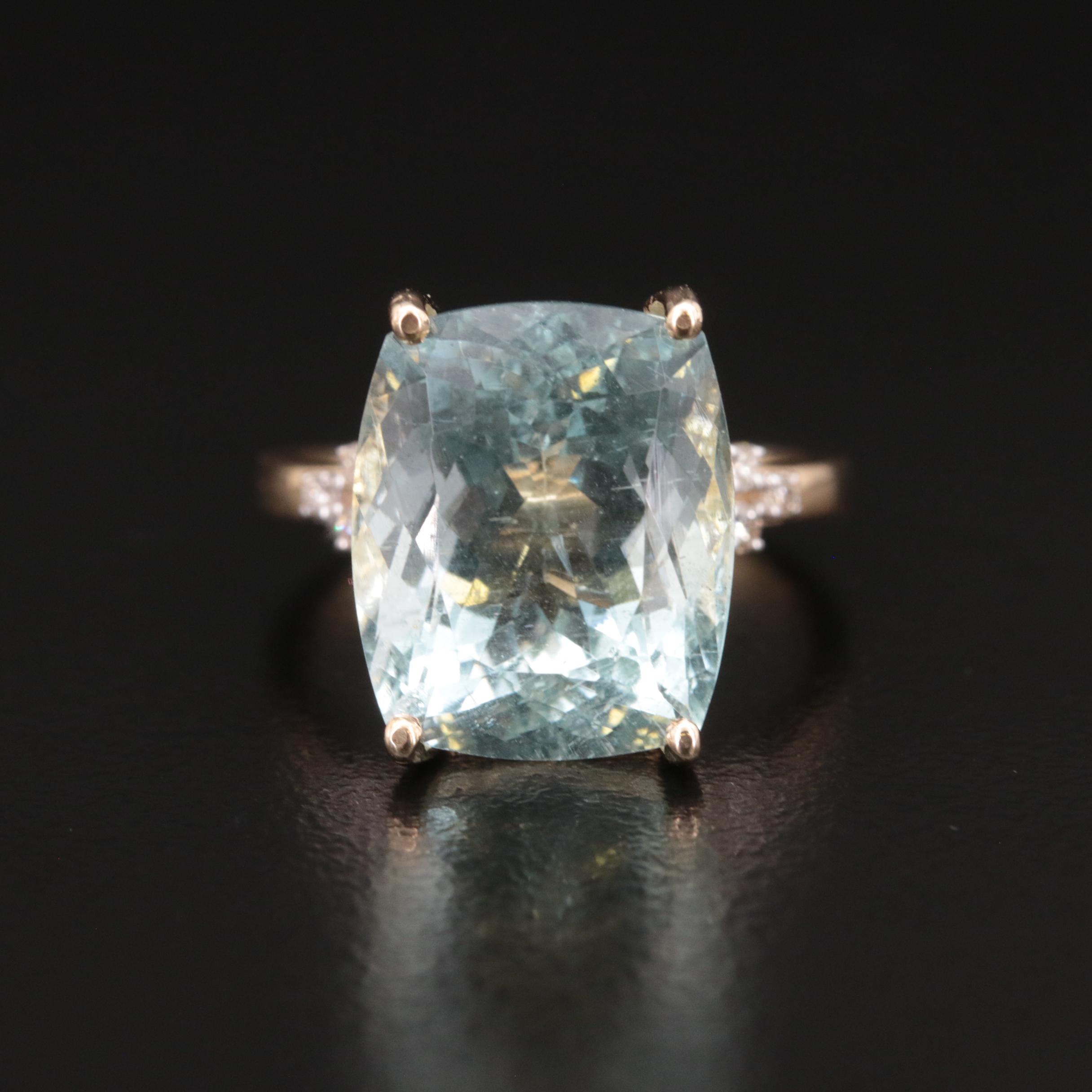 14K 10.62 CT Aquamarine and Diamond Ring
