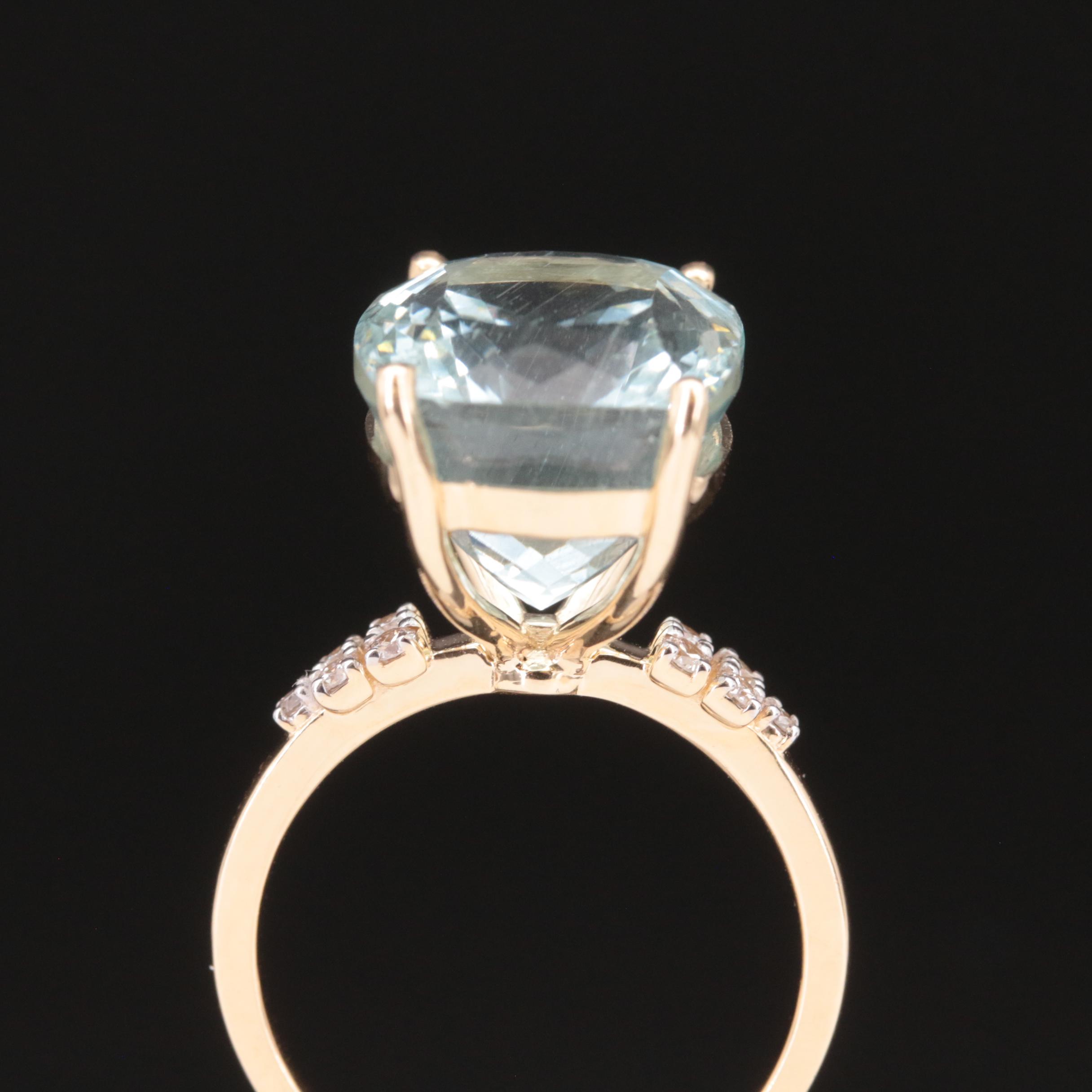 14K 10.62 CT Aquamarine and Diamond Ring