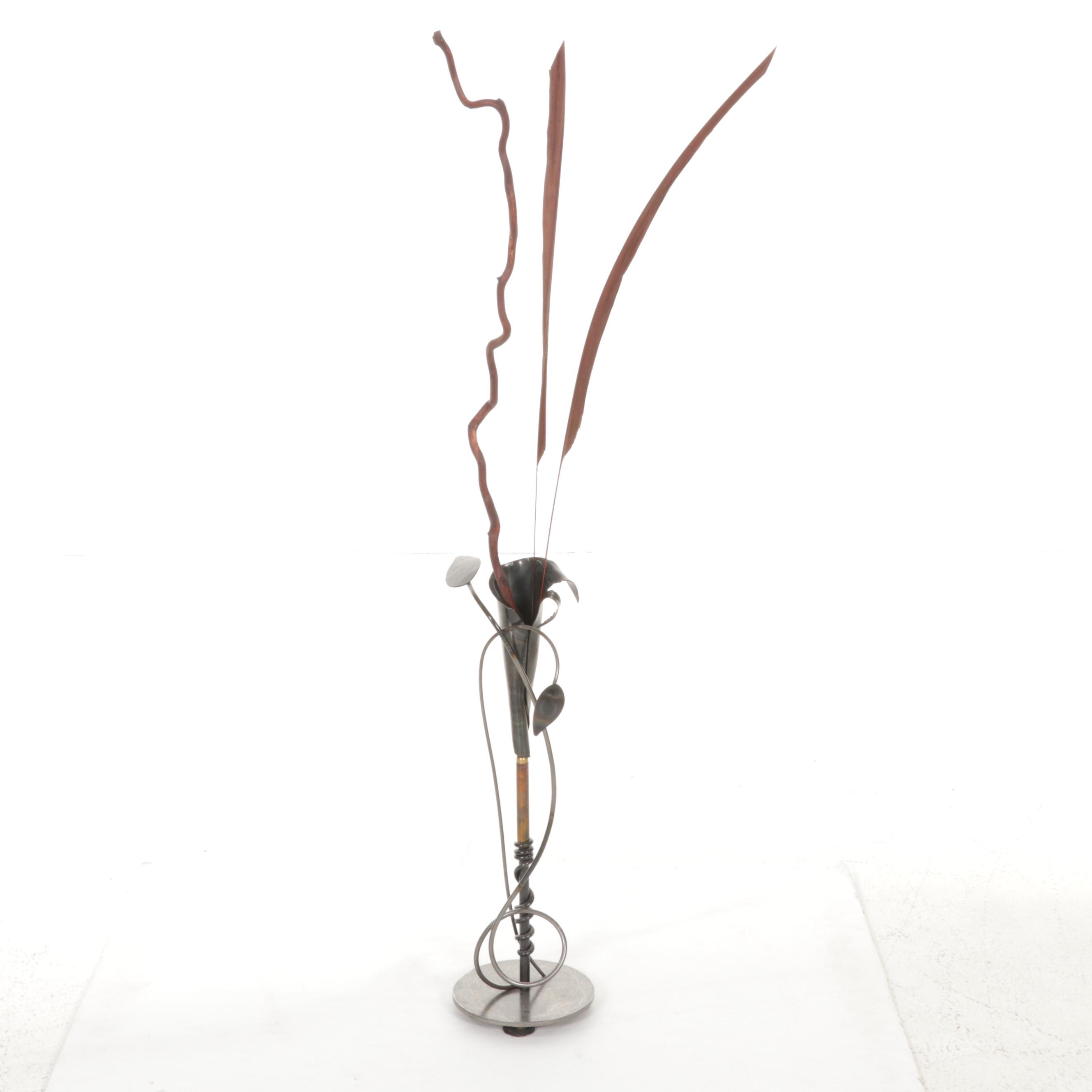 Pair of Contemporary Wrought Metal and Welded Decorative Floor Vases