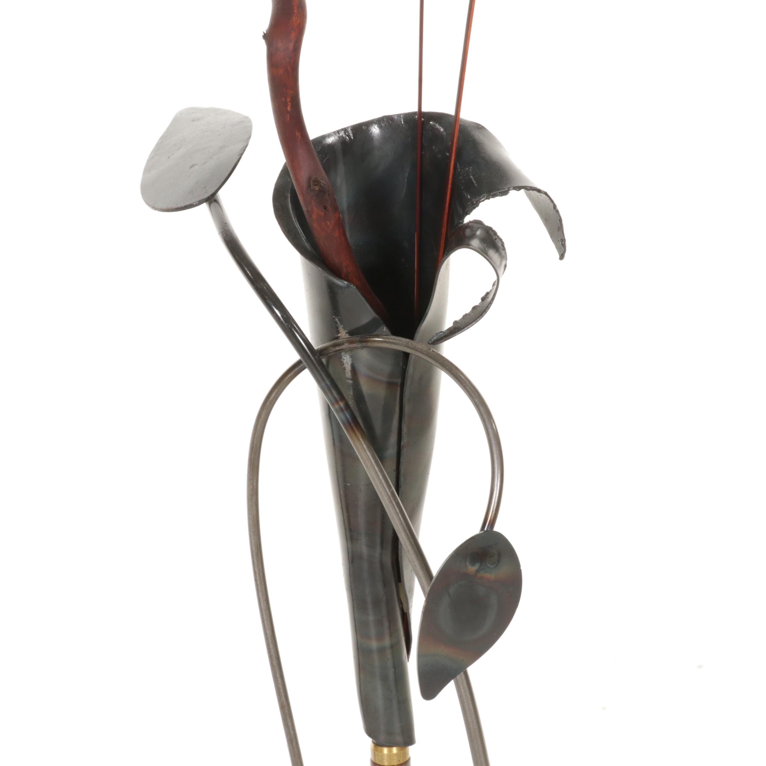 Pair of Contemporary Wrought Metal and Welded Decorative Floor Vases