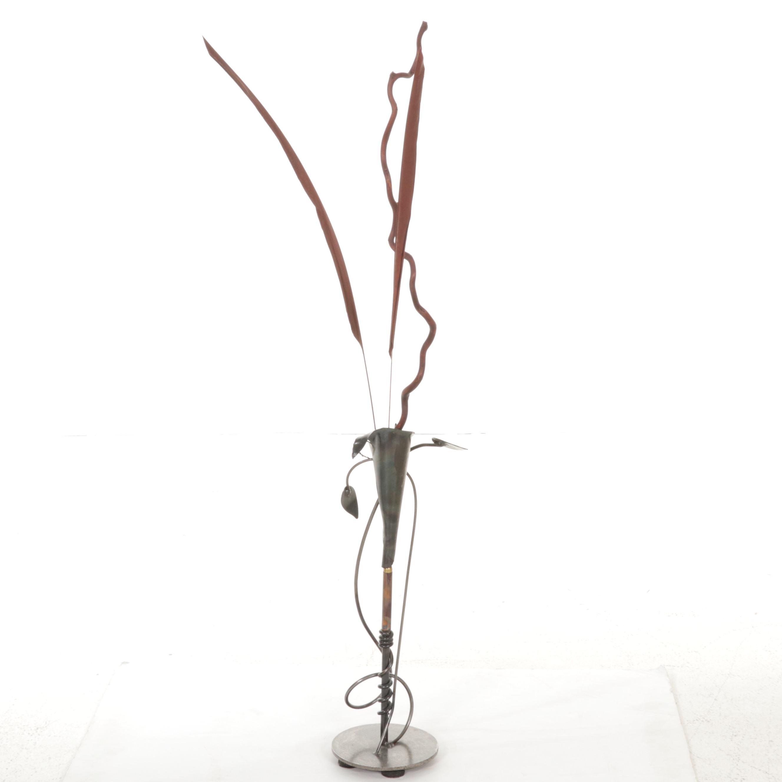 Pair of Contemporary Wrought Metal and Welded Decorative Floor Vases