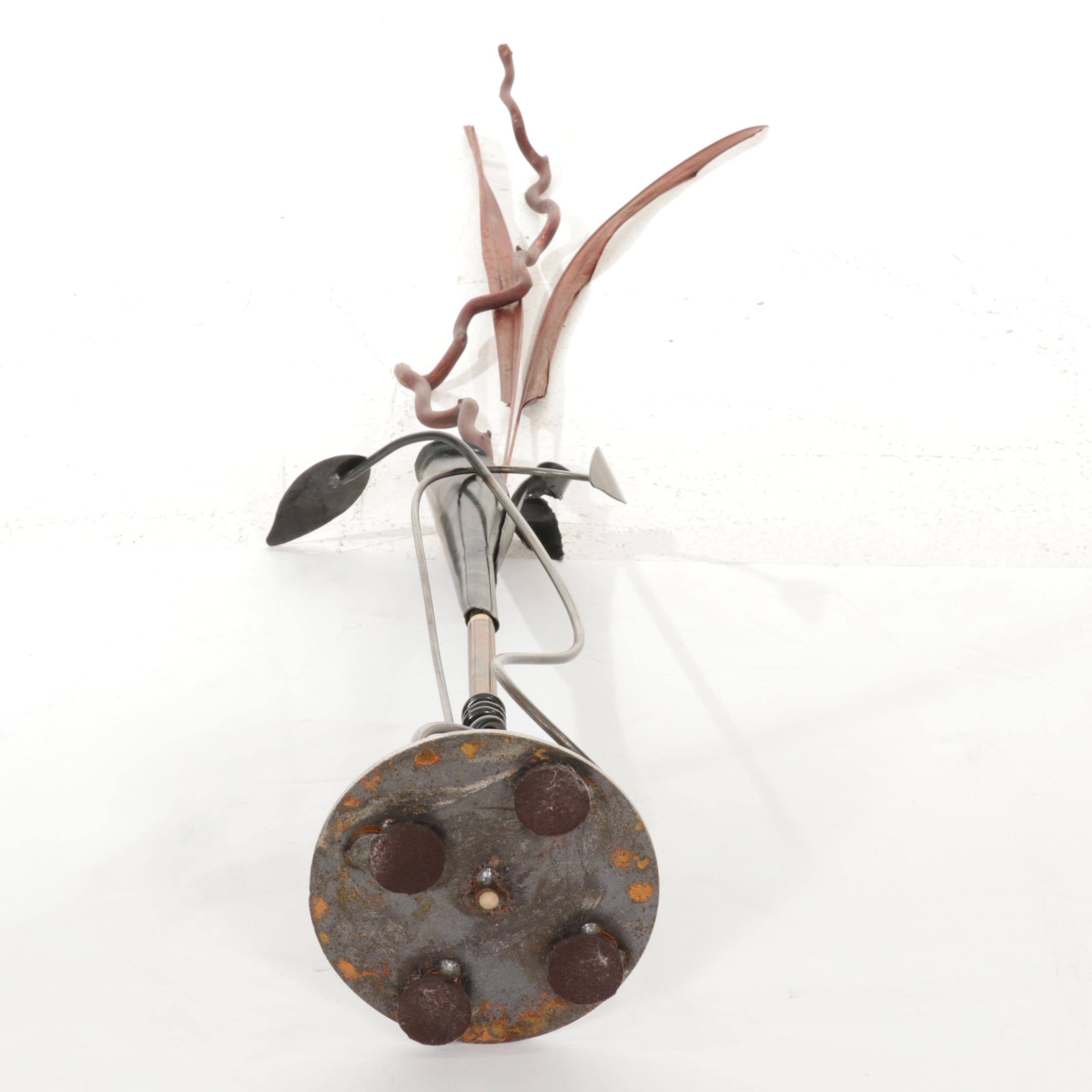 Pair of Contemporary Wrought Metal and Welded Decorative Floor Vases