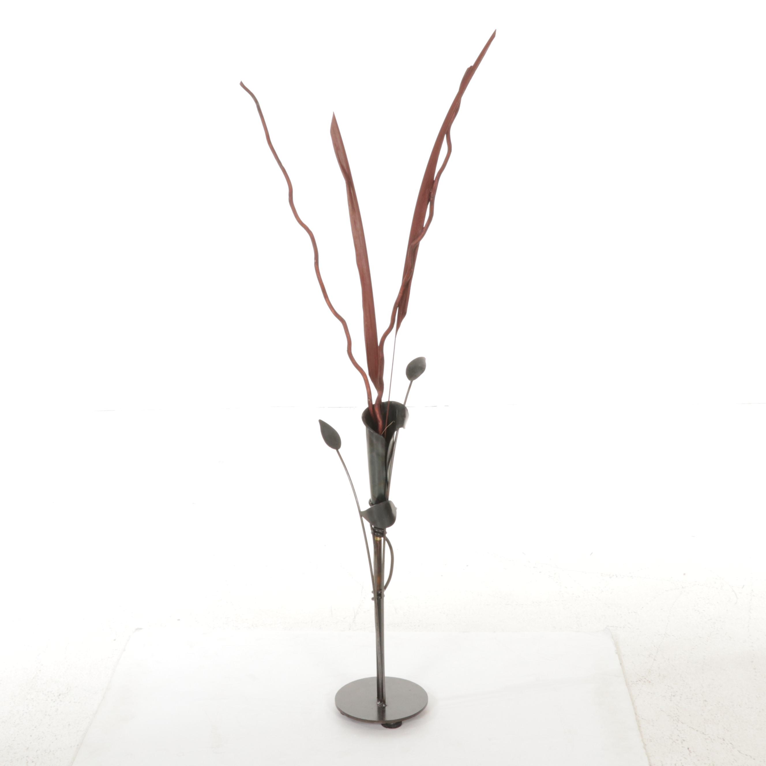 Pair of Contemporary Wrought Metal and Welded Decorative Floor Vases