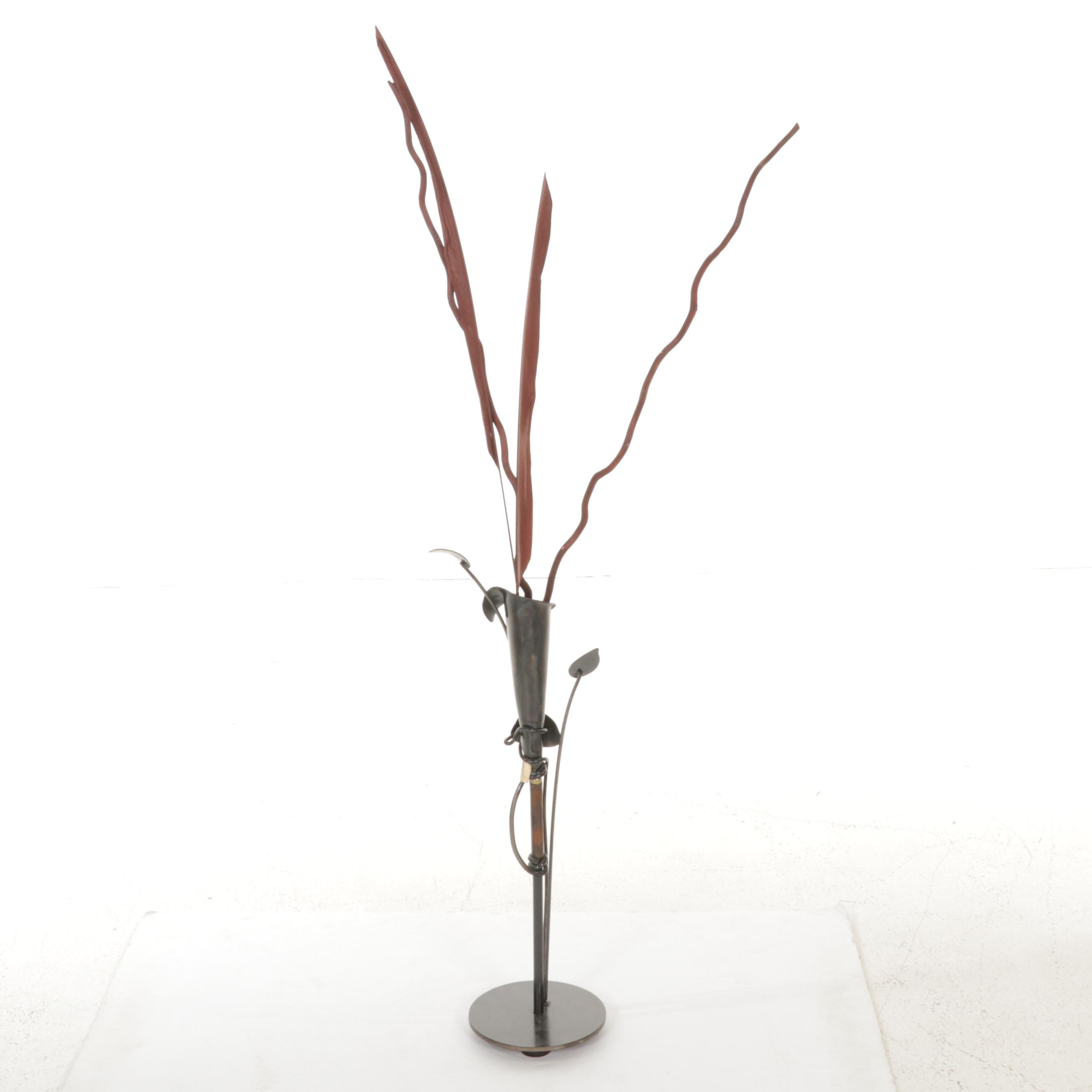 Pair of Contemporary Wrought Metal and Welded Decorative Floor Vases