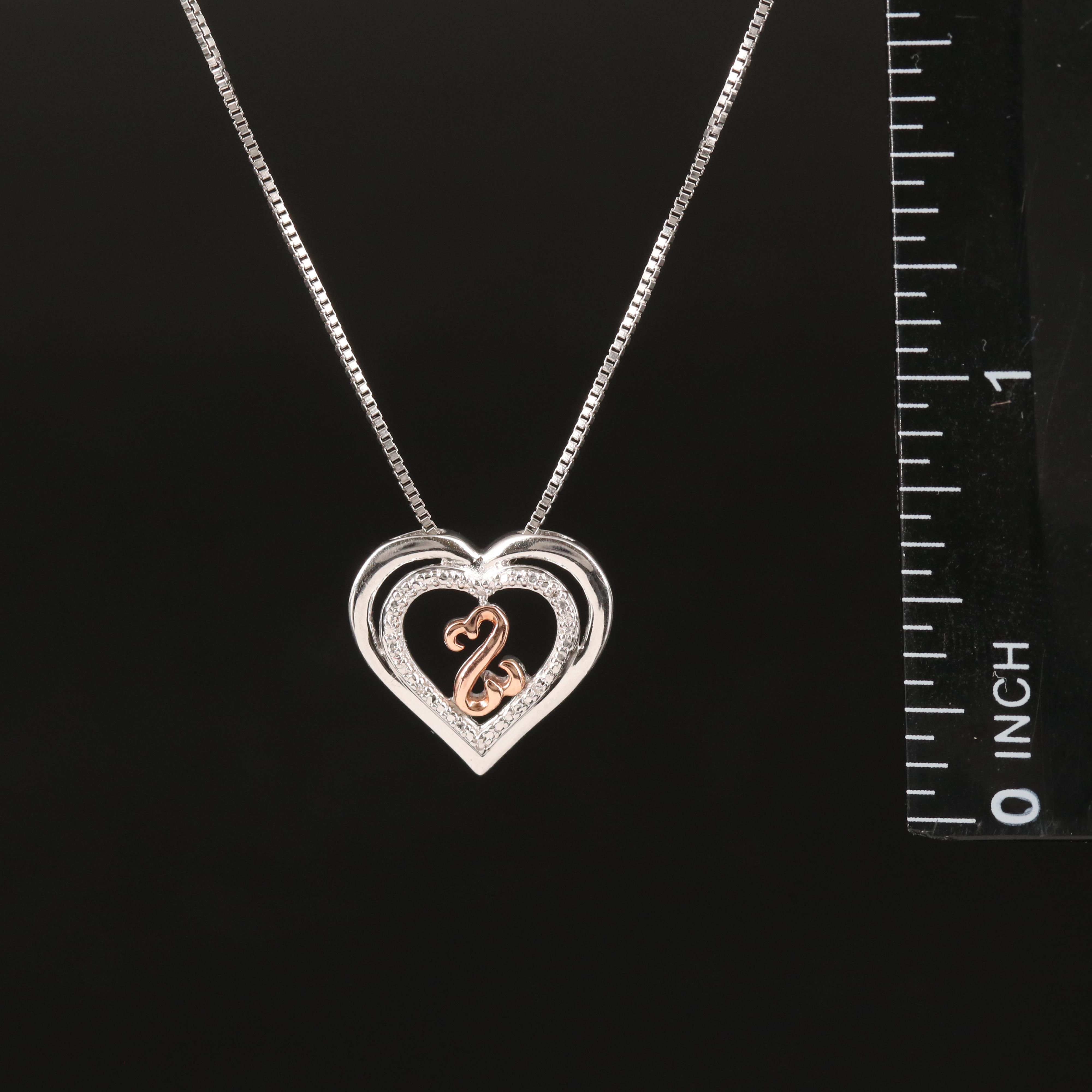 Diamond Heart Pendant Necklace in Sterling with 10K Rose Gold Accents