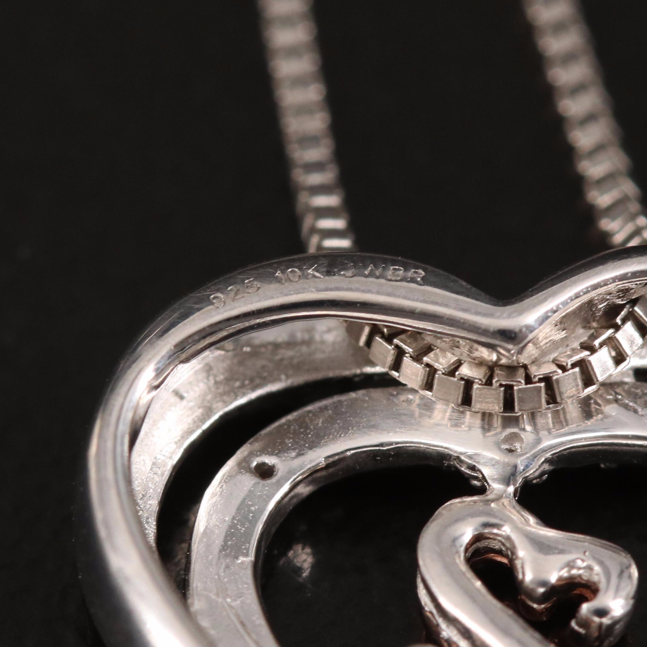 Diamond Heart Pendant Necklace in Sterling with 10K Rose Gold Accents