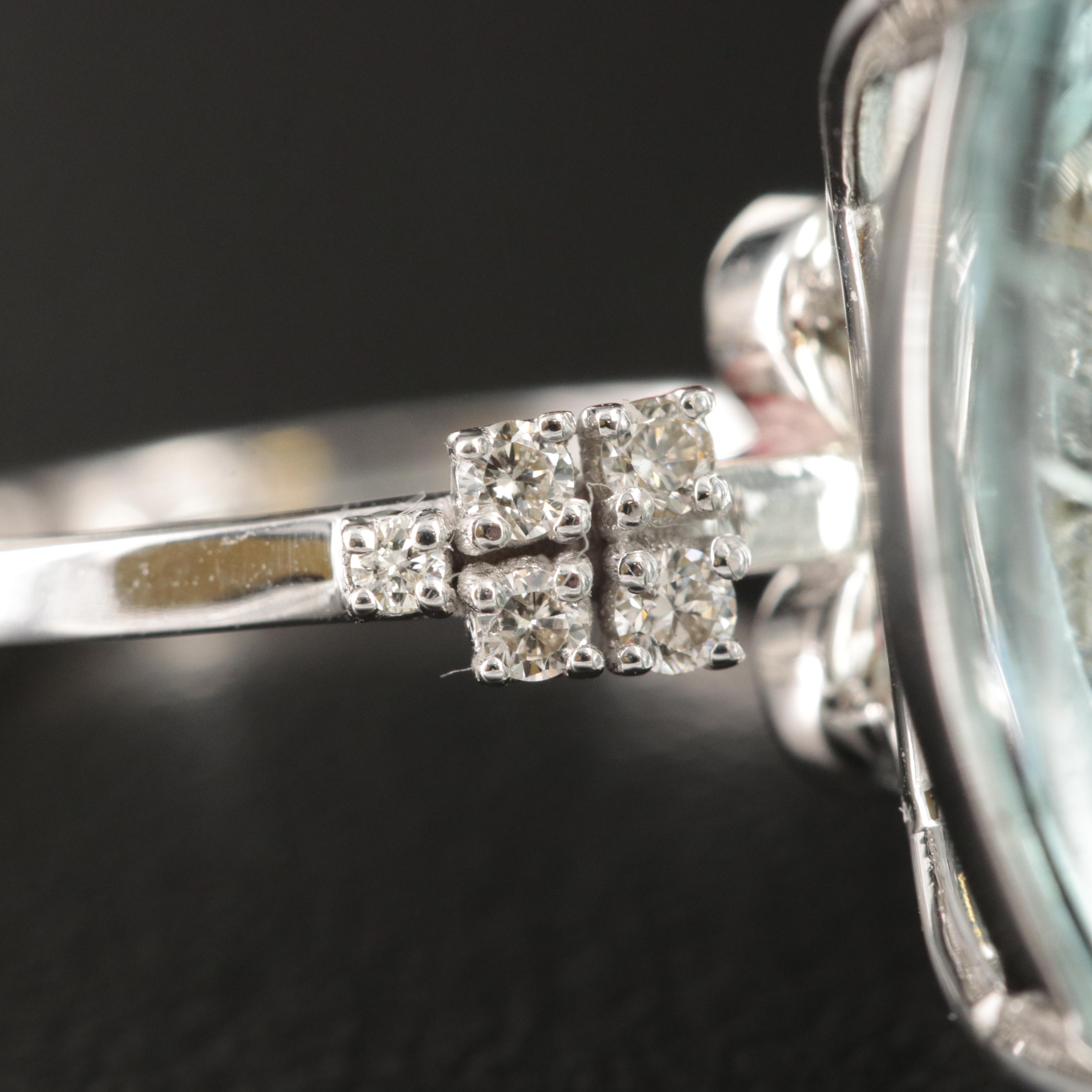 14K 17.75 CT Aquamarine and Diamond Ring