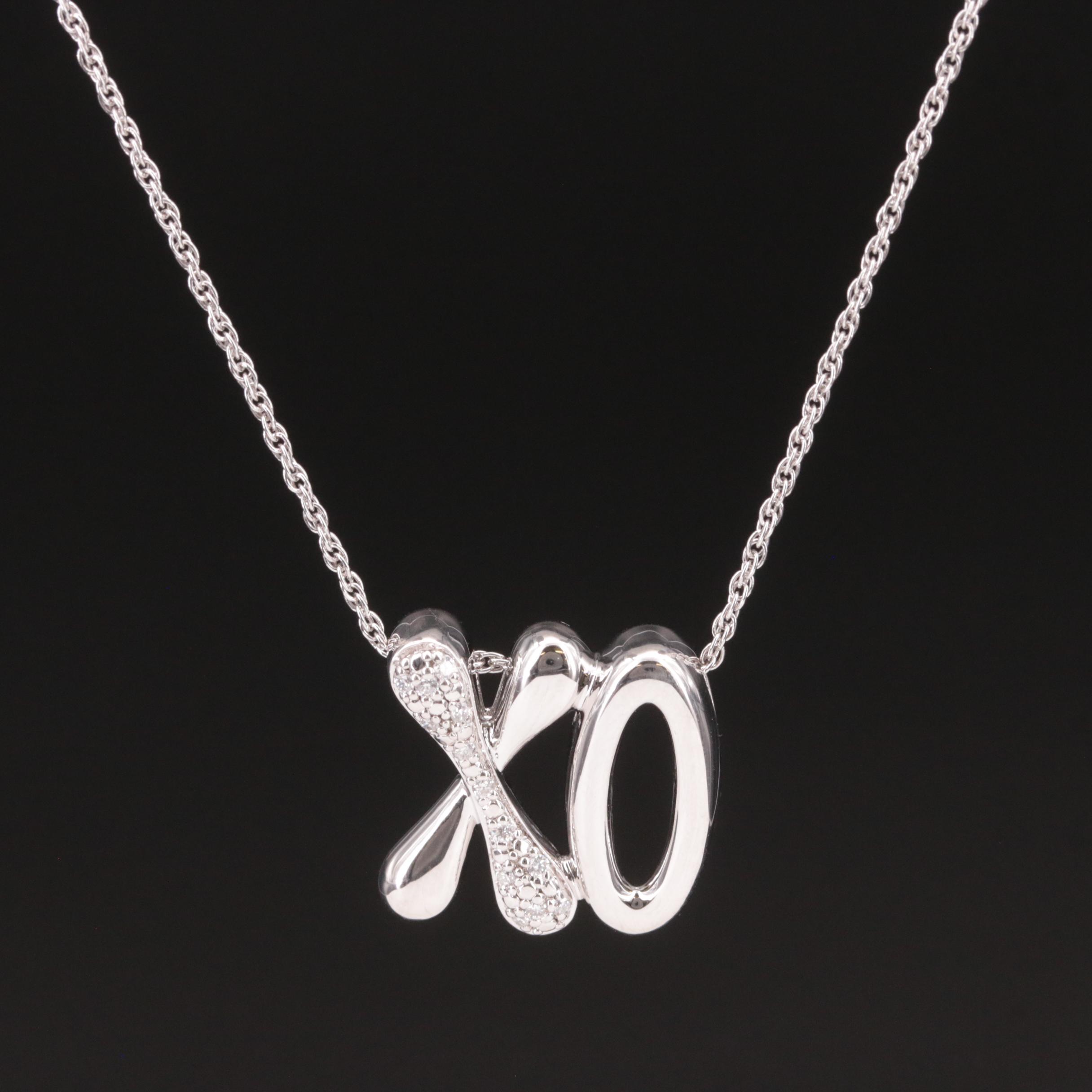 Sterling Diamond XO Pendant Necklace
