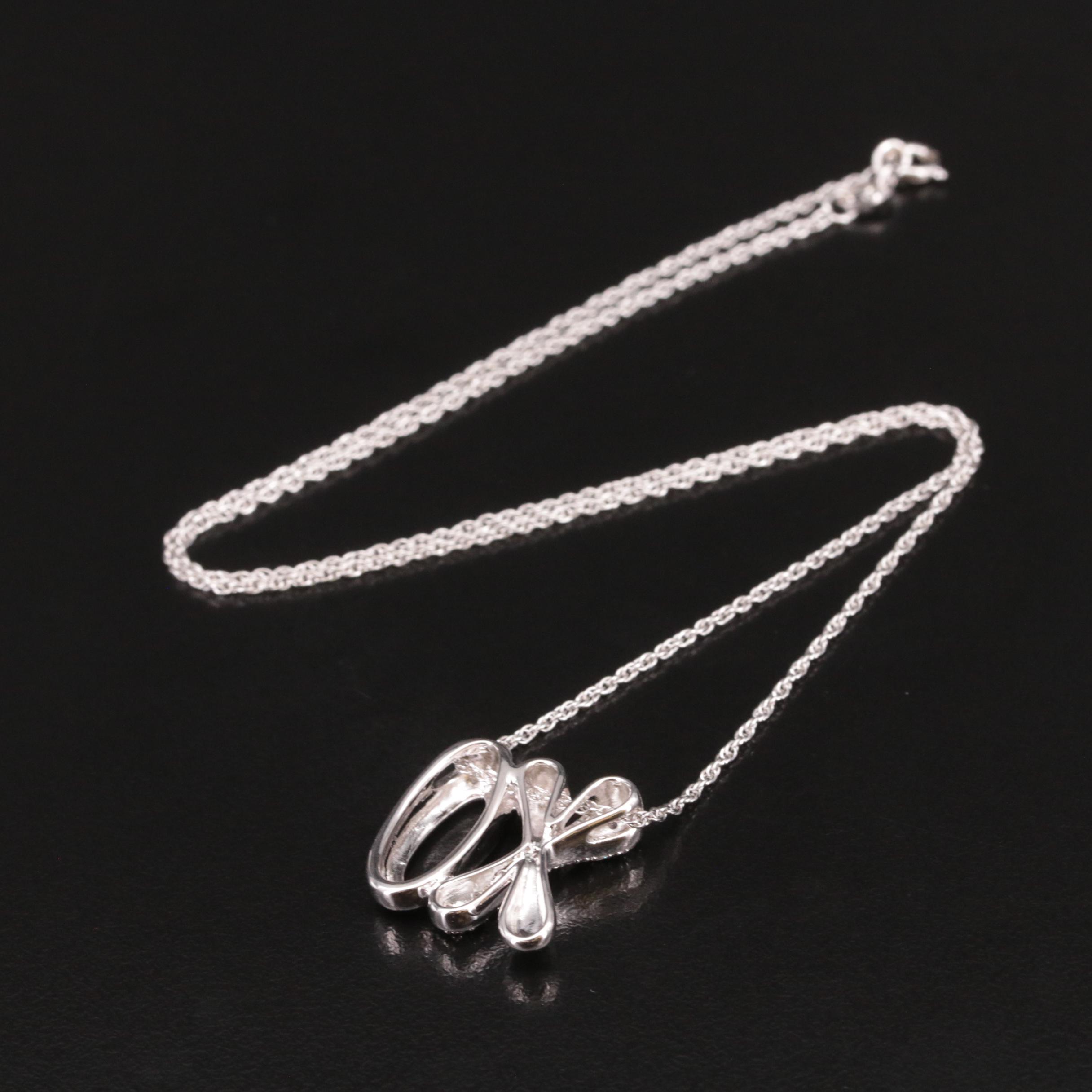 Sterling Diamond XO Pendant Necklace