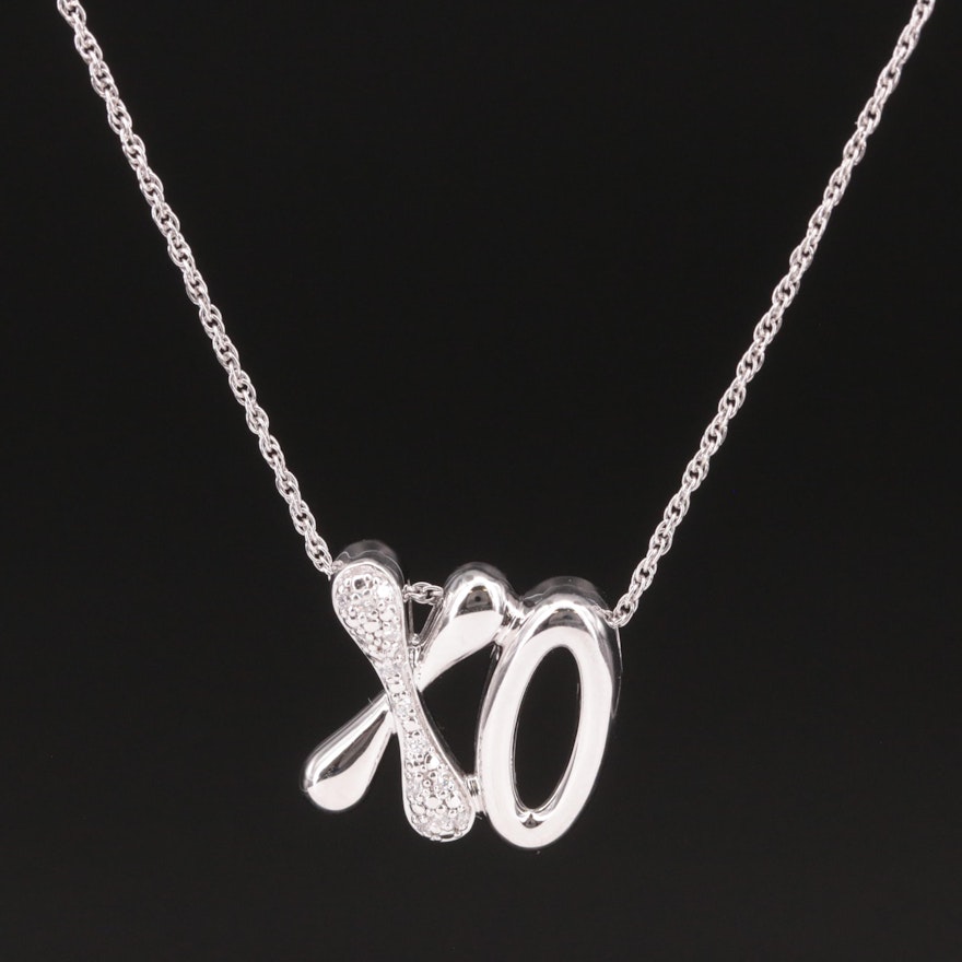 Sterling Diamond XO Pendant Necklace