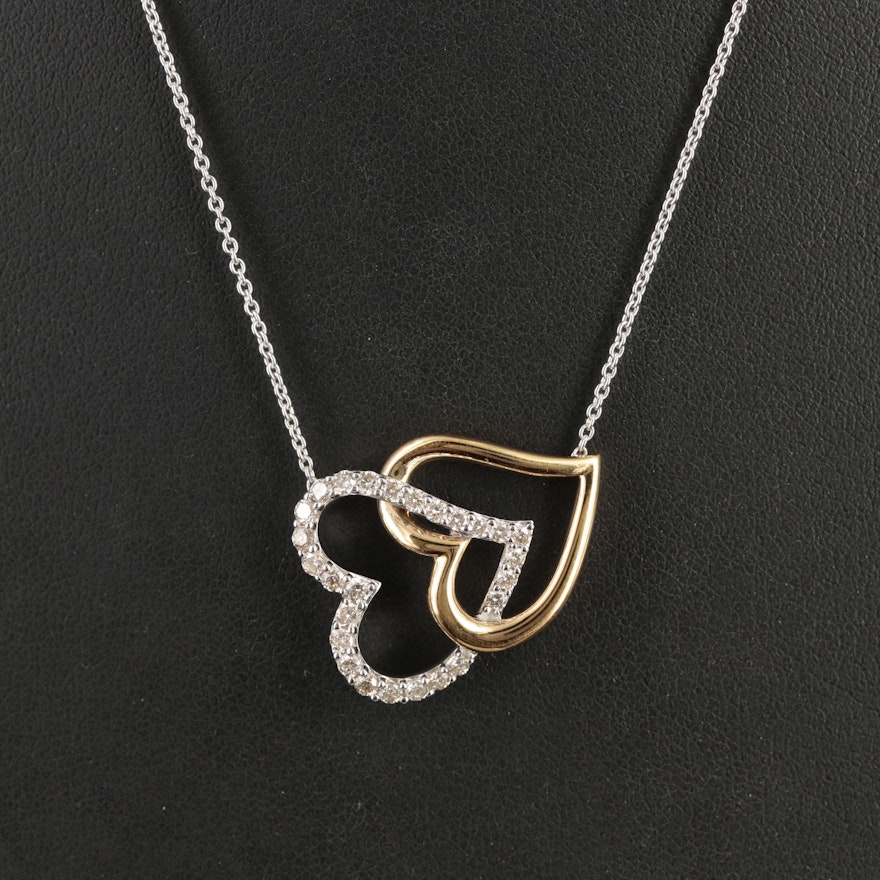 Sterling Diamond Double Heart Necklace