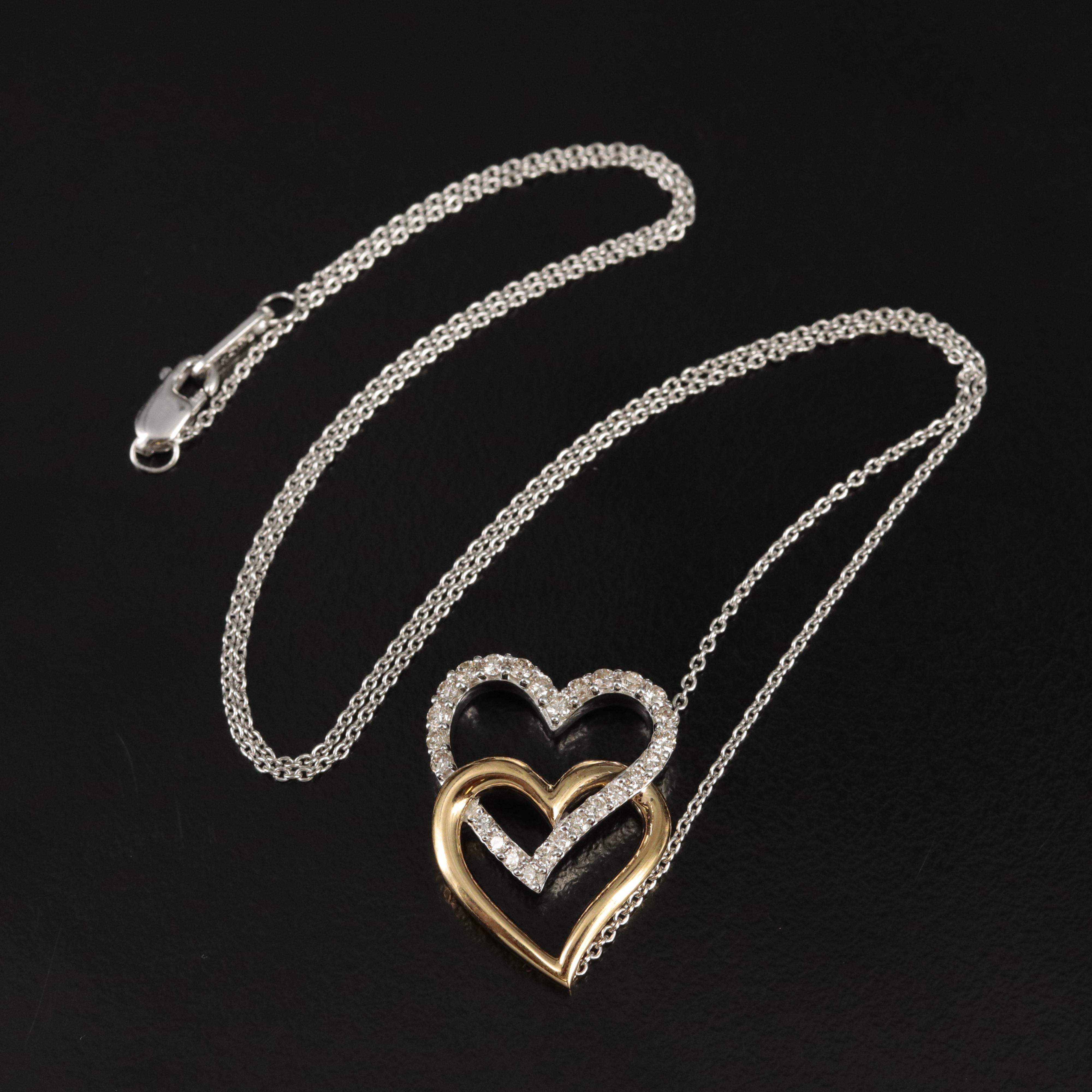 Sterling Diamond Double Heart Necklace