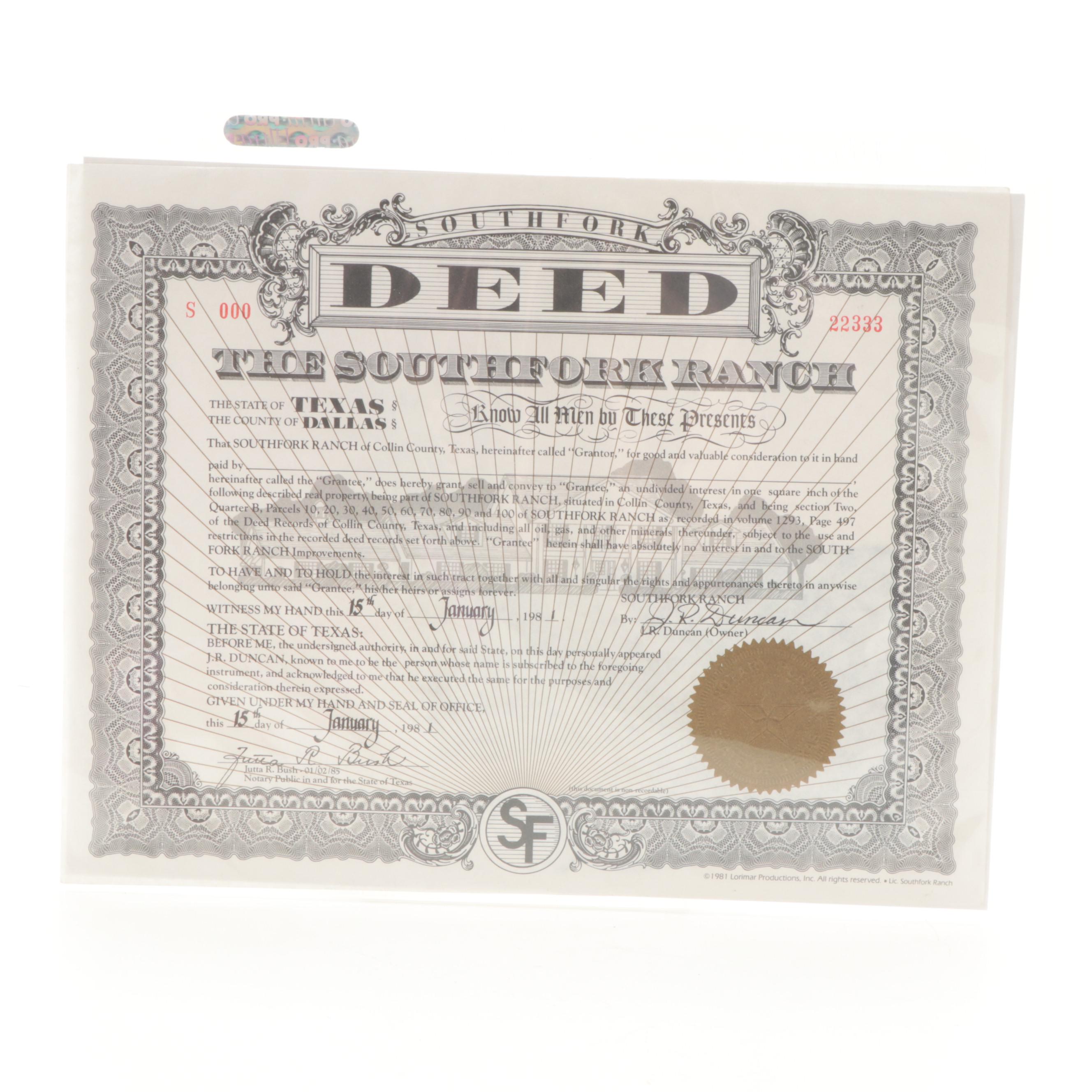 Larry Hagman and Linda Gray Signed Giclée with Dallas Southfork Ranch Deed Print