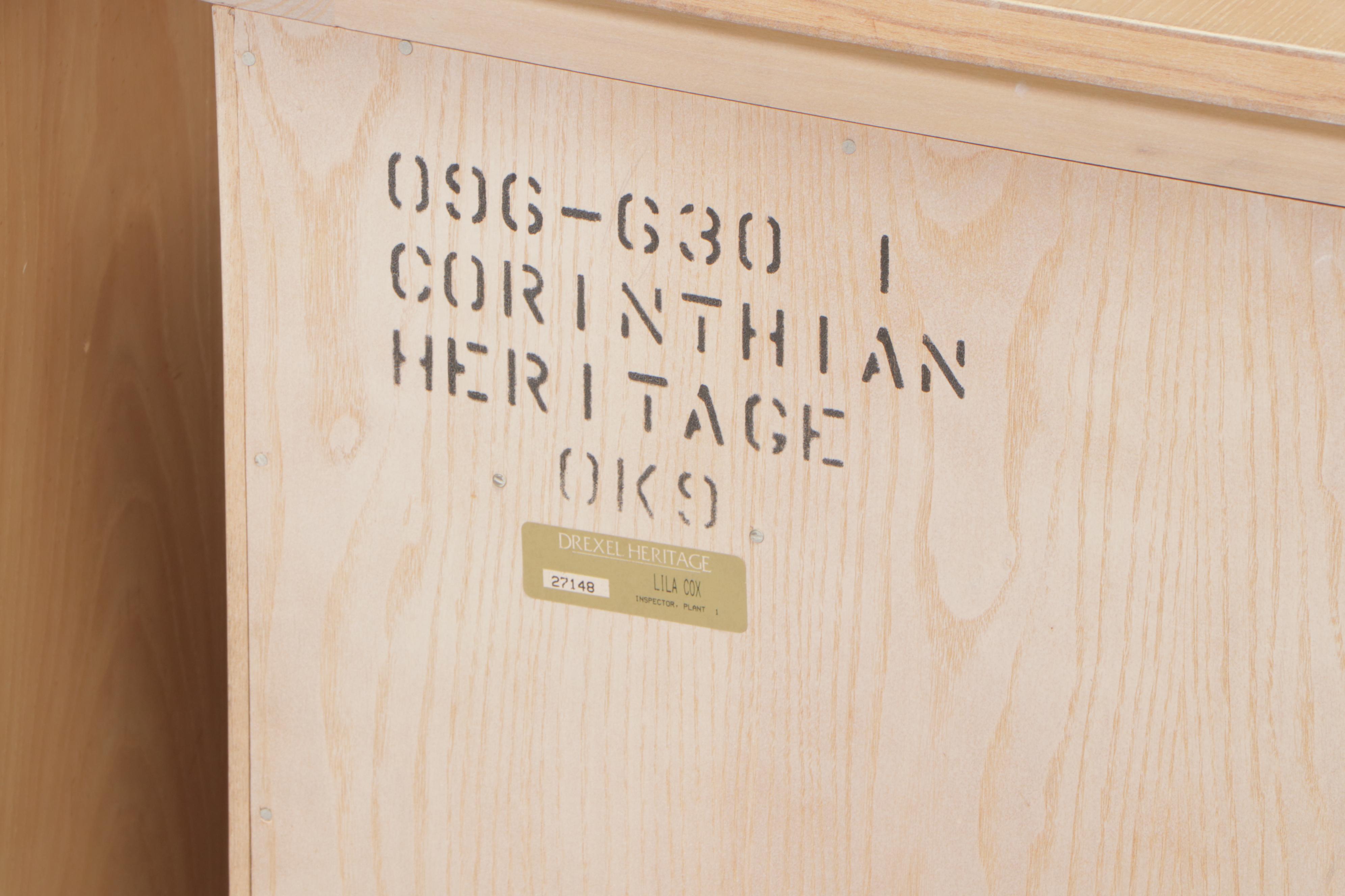 Pair of Drexel Heritage "Corinthian" Ash and Olive Ash Burl Nightstands