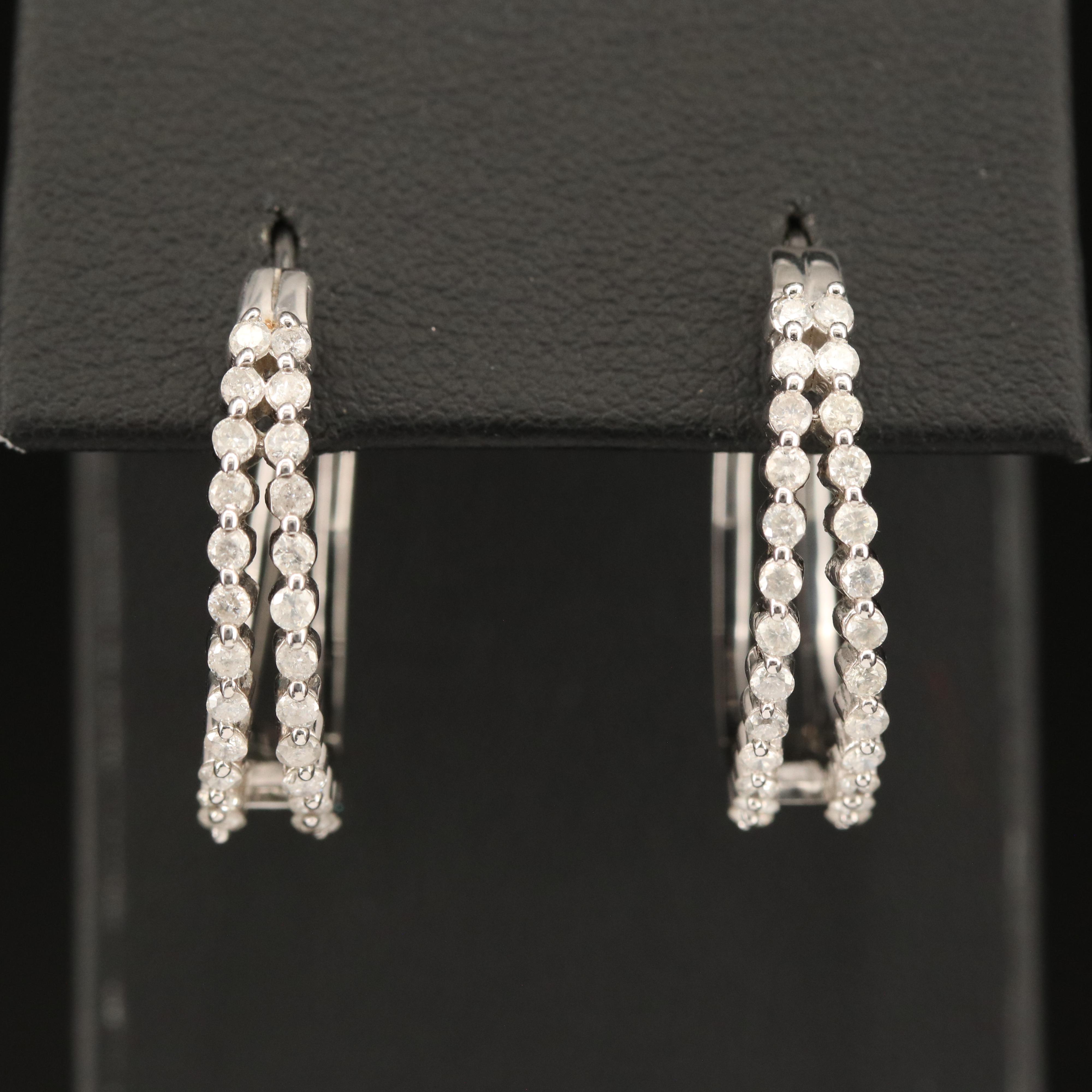 Sterling 1.02 CTW Diamond Hoop Earrings