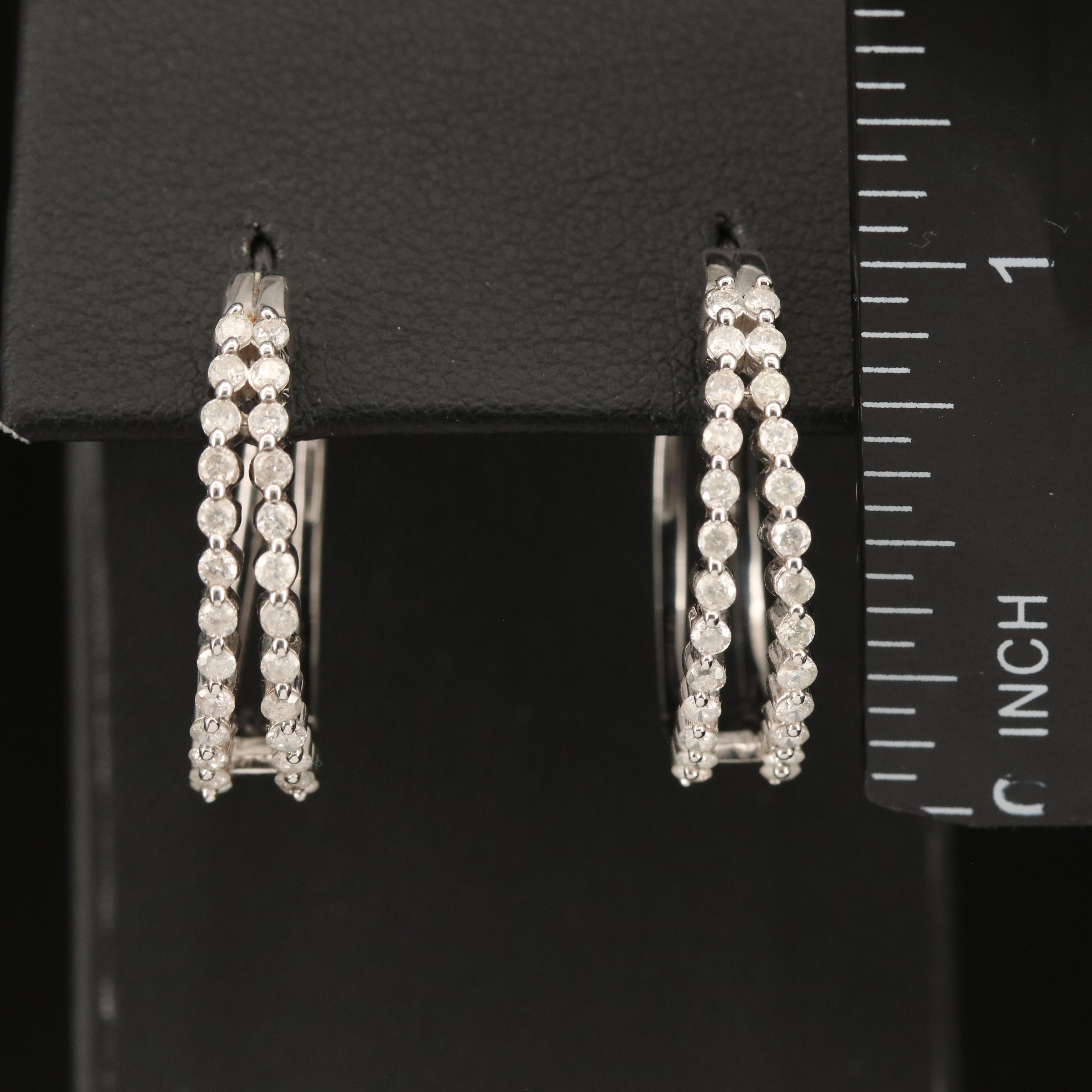 Sterling 1.02 CTW Diamond Hoop Earrings