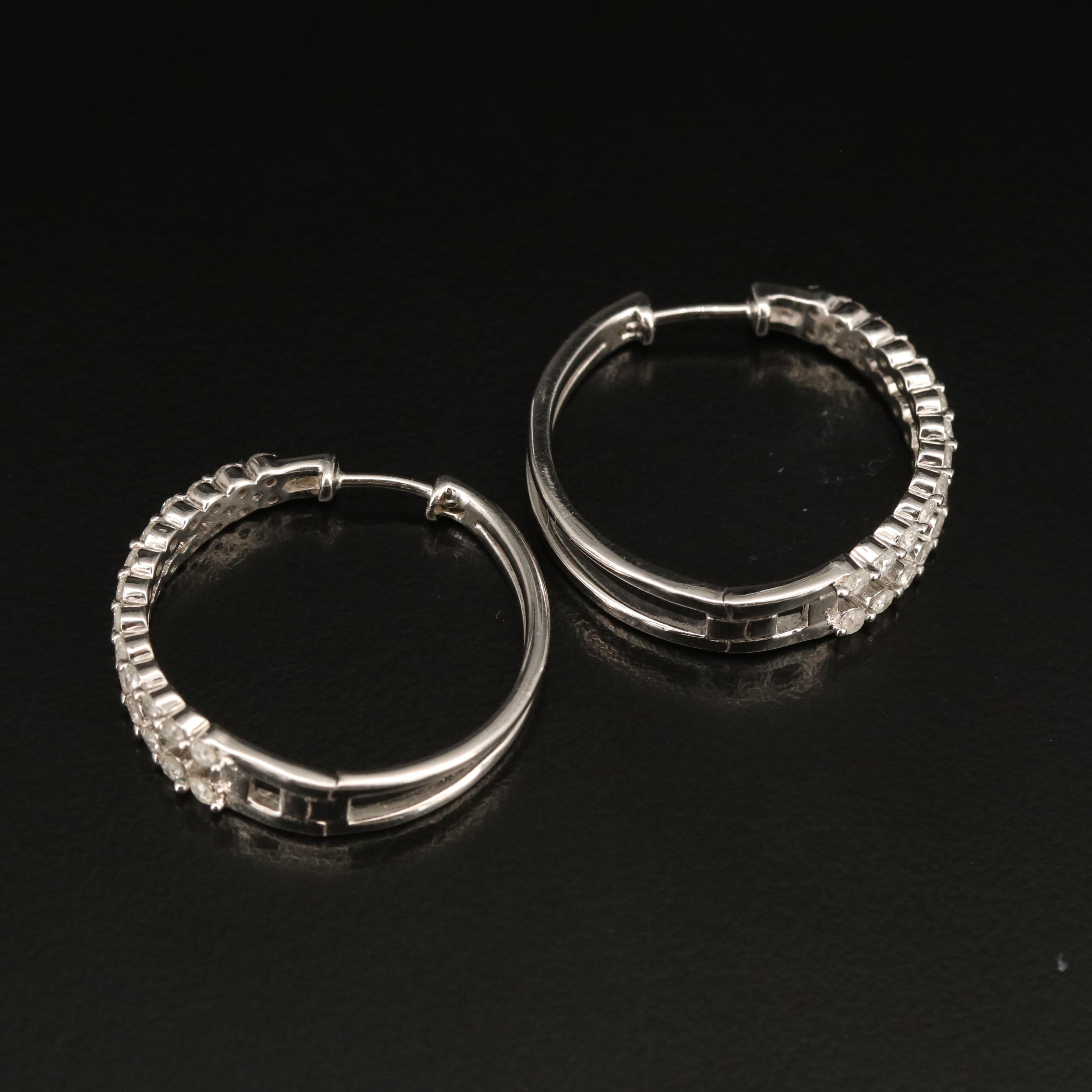 Sterling 1.02 CTW Diamond Hoop Earrings