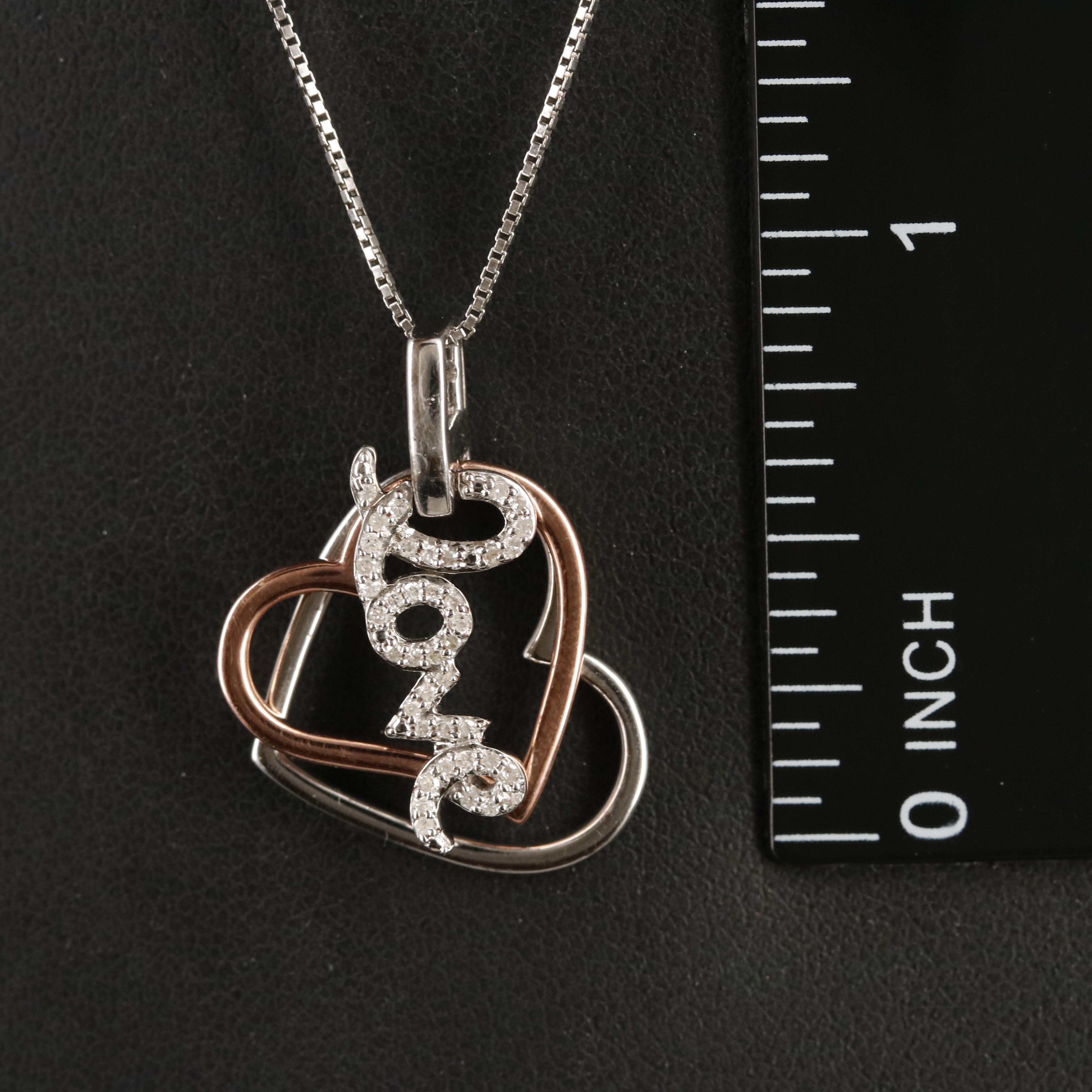 Sterling Diamond "Love" Double Heart Pendant Necklace