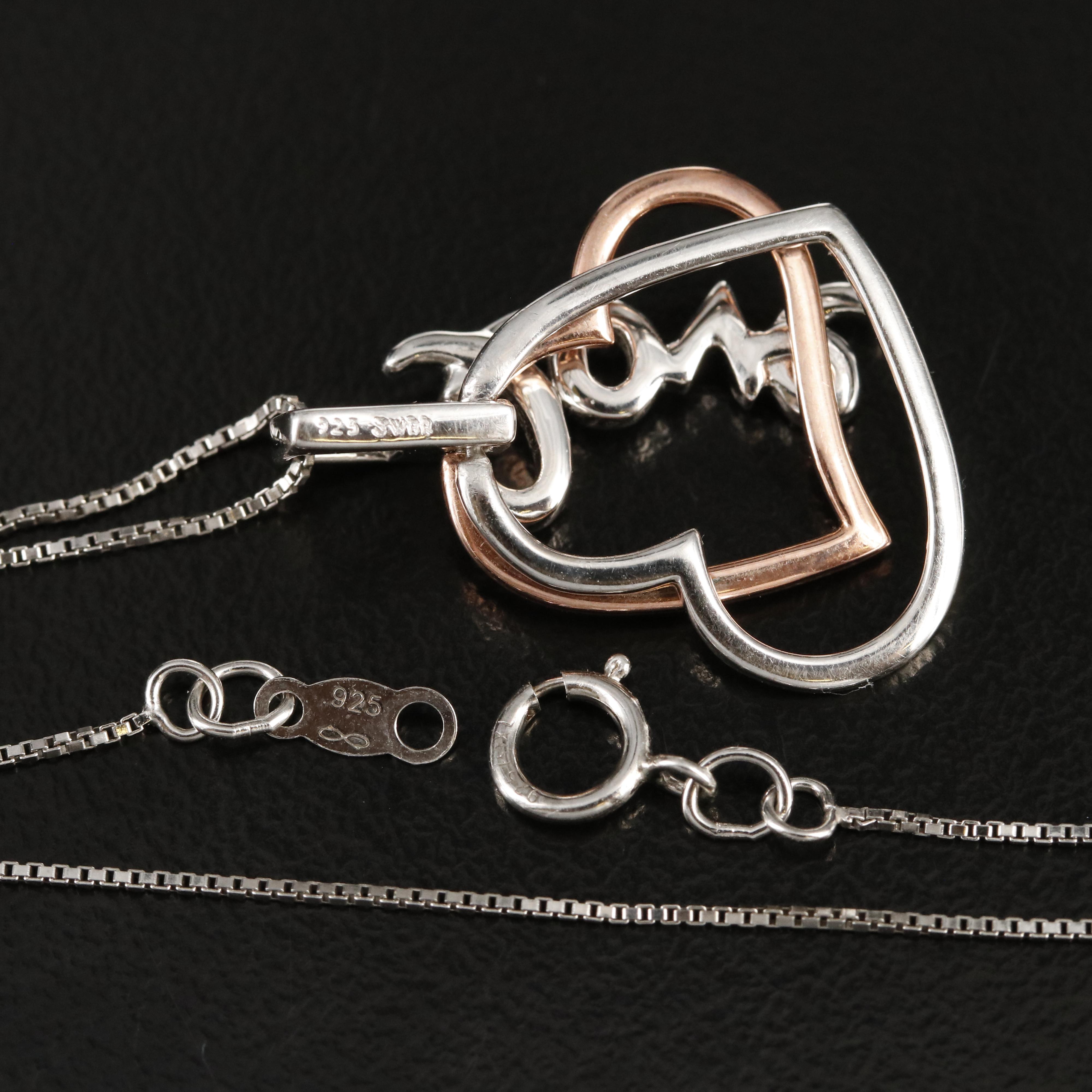 Sterling Diamond "Love" Double Heart Pendant Necklace