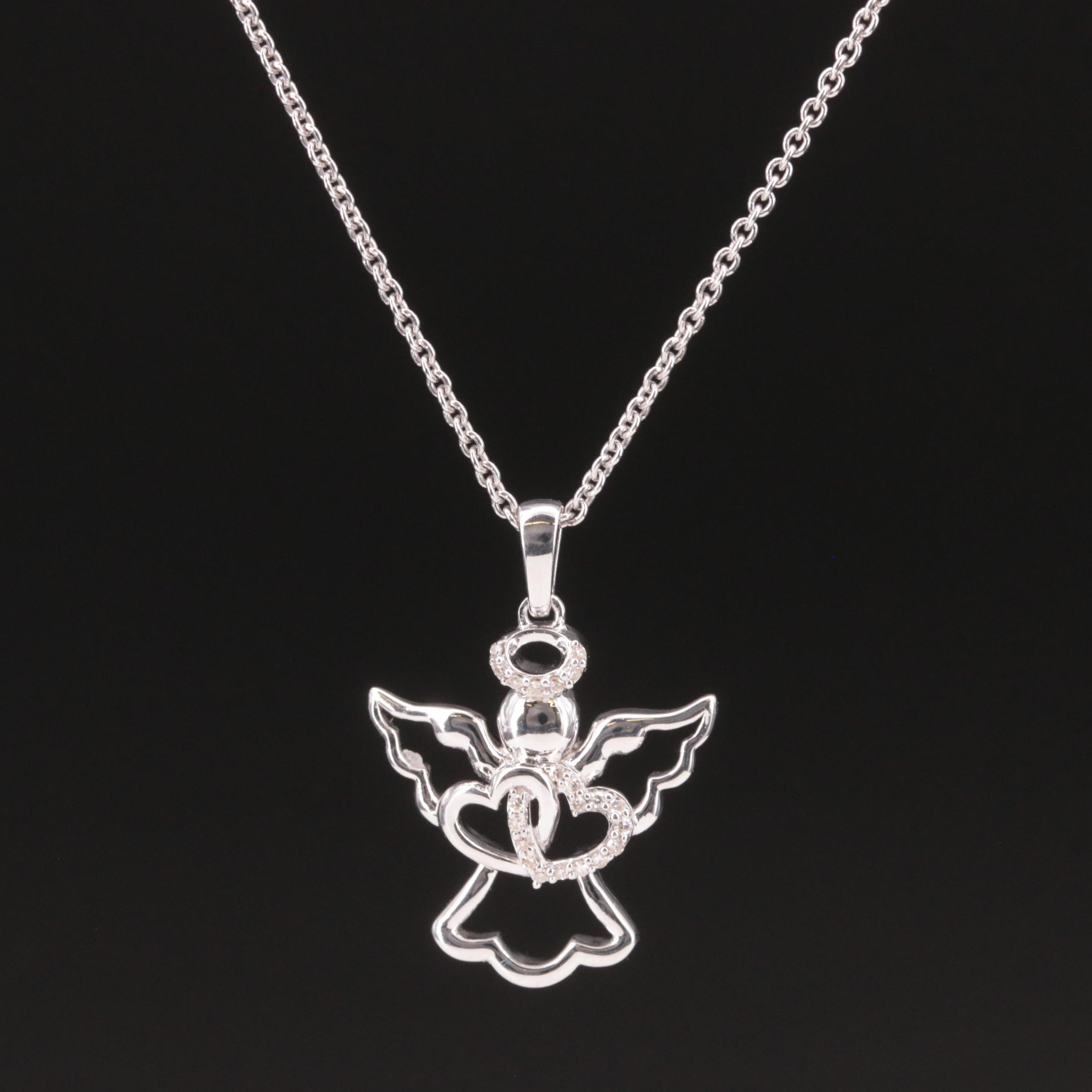 Diamond Angel Pendant Necklace in Sterling