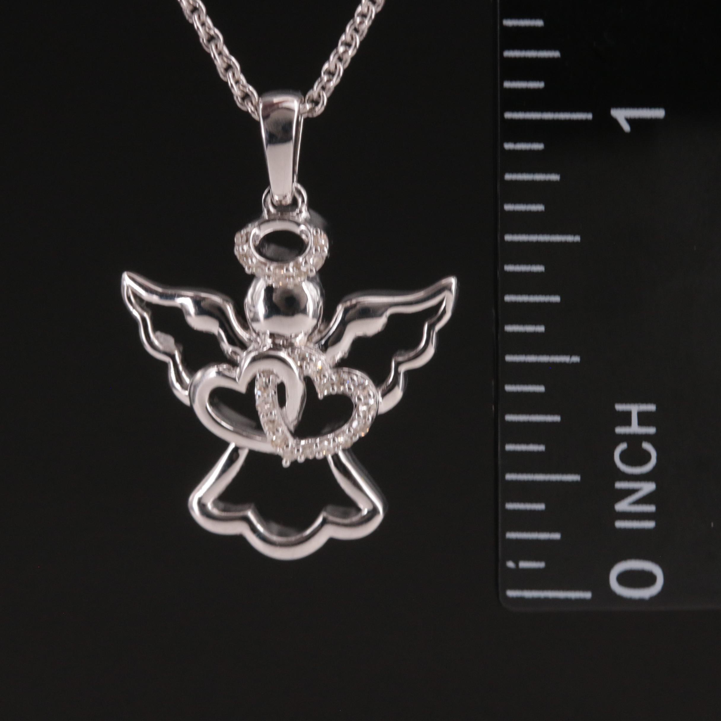 Diamond Angel Pendant Necklace in Sterling