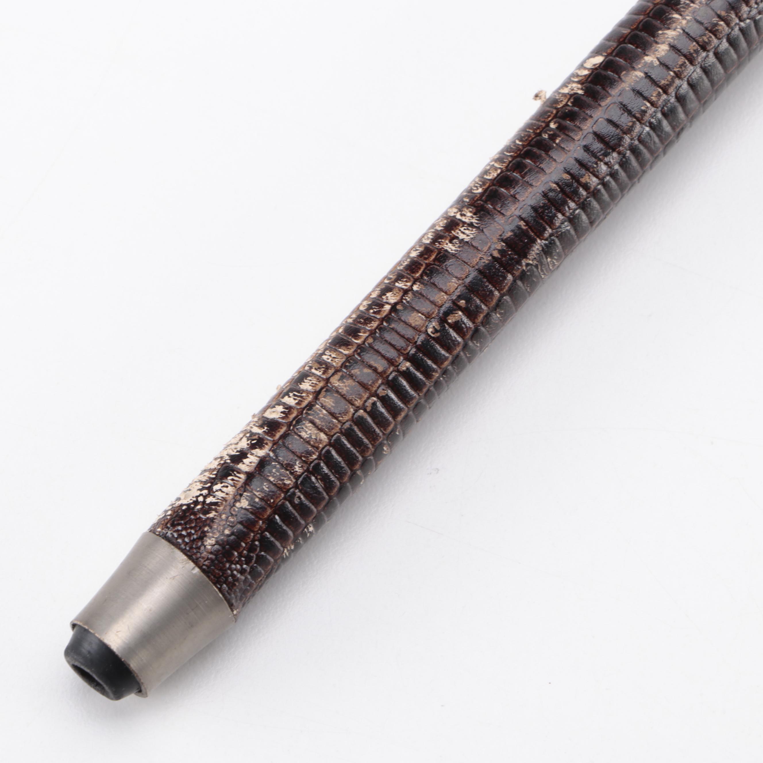 Metal Horse Head Handled Embossed Scales on Faux Leather Cane