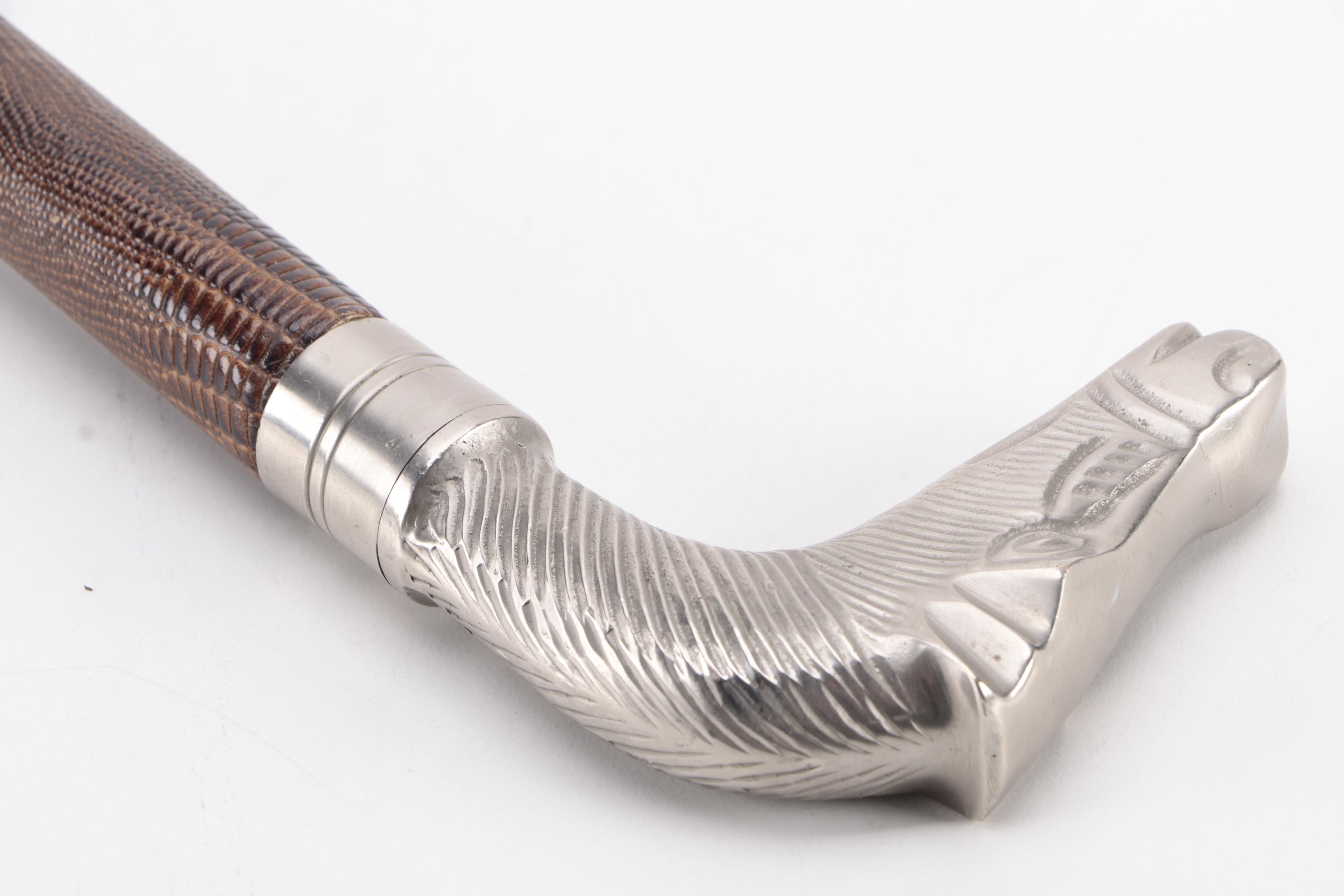 Metal Horse Head Handled Embossed Scales on Faux Leather Cane