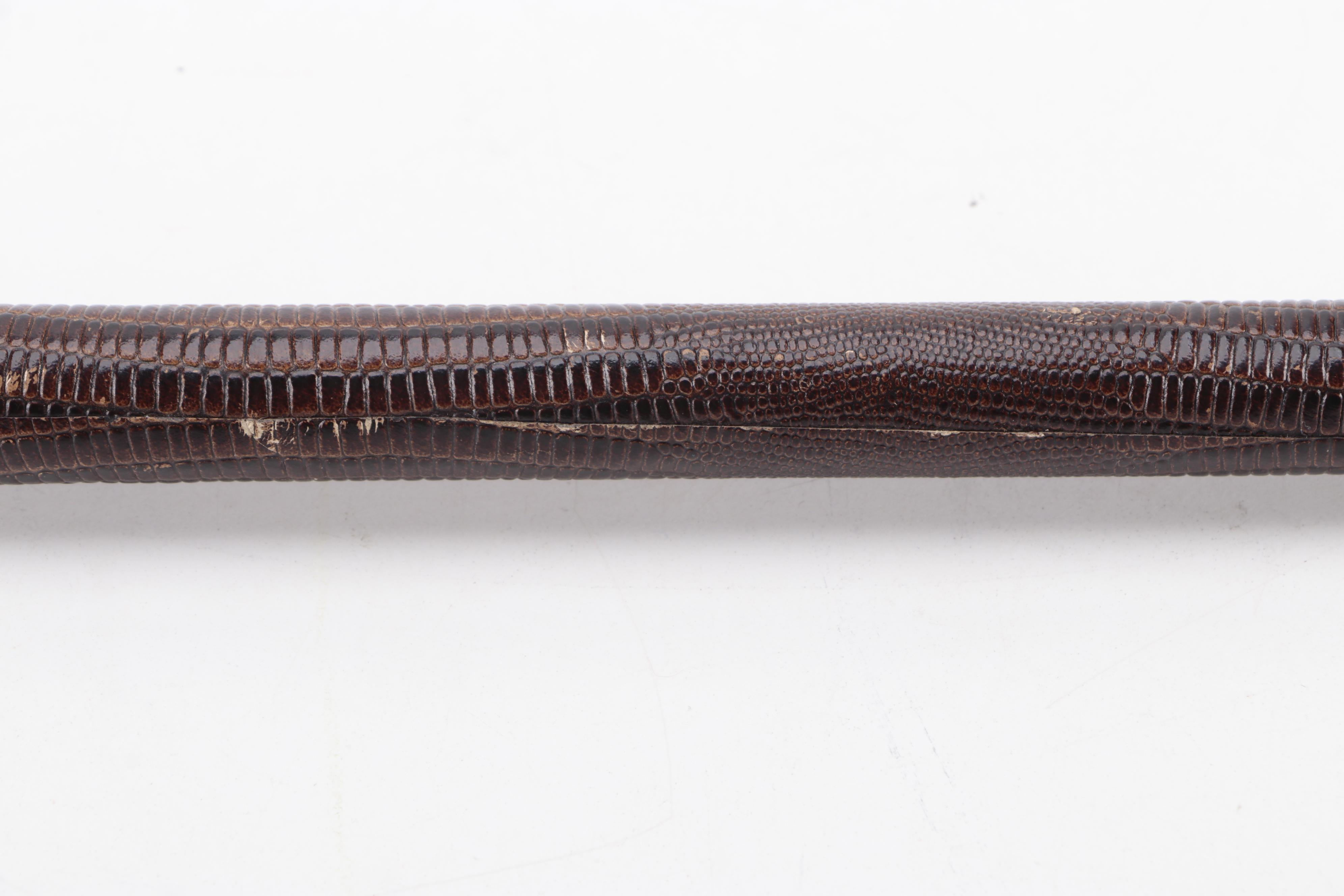 Metal Horse Head Handled Embossed Scales on Faux Leather Cane